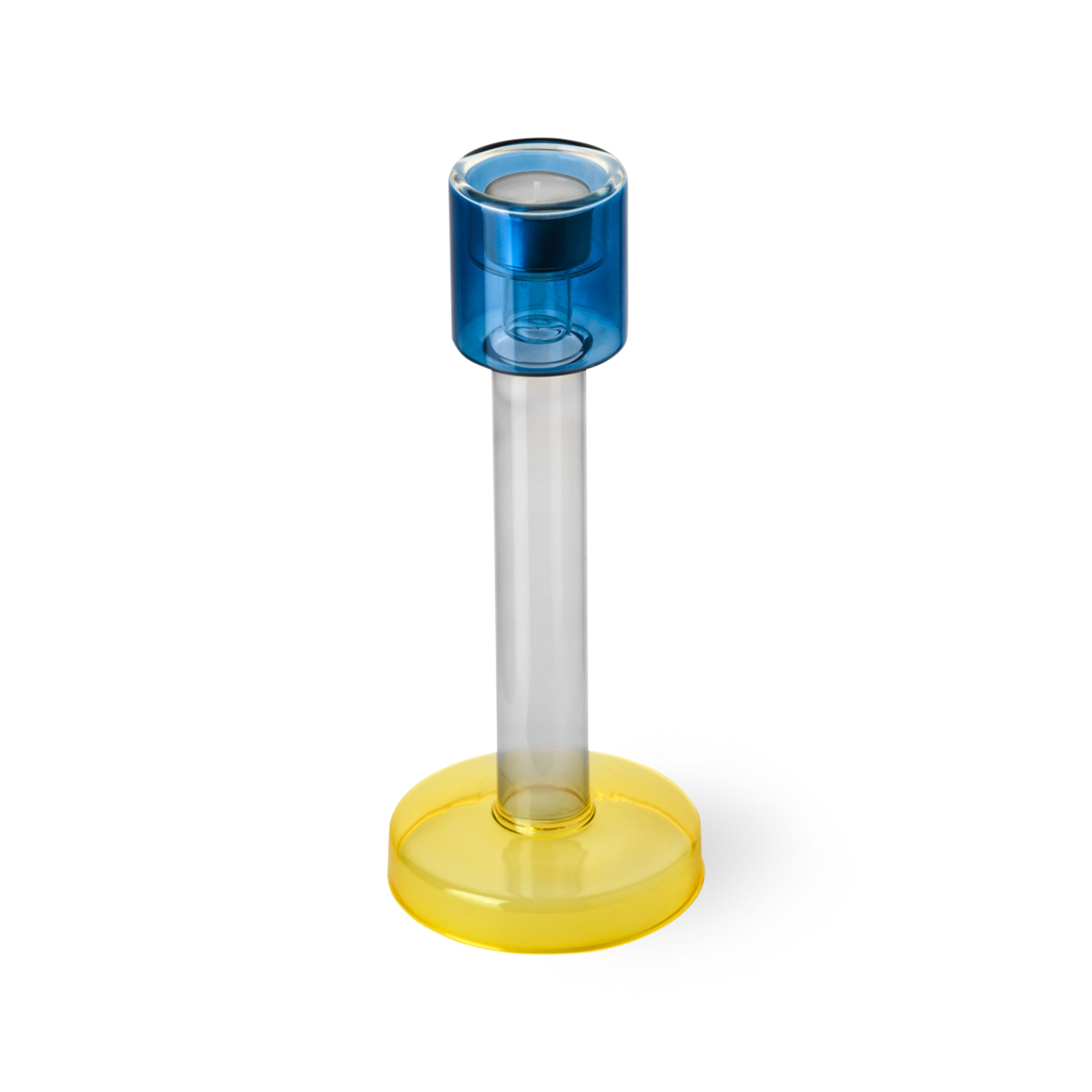 Blue BOLE Candle Holder with Yellow