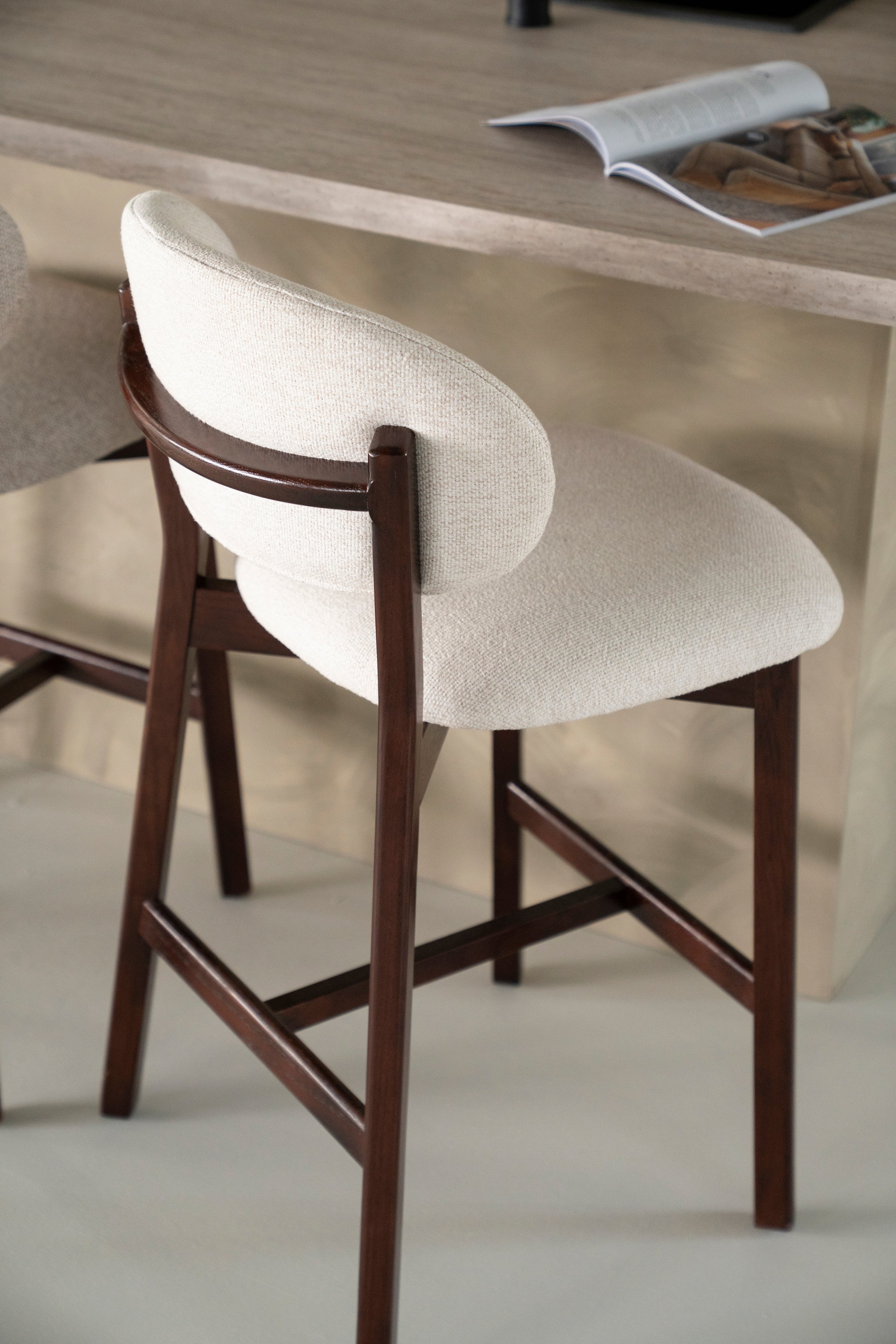 MIKKY Beige Stool with Dark Oak Base
