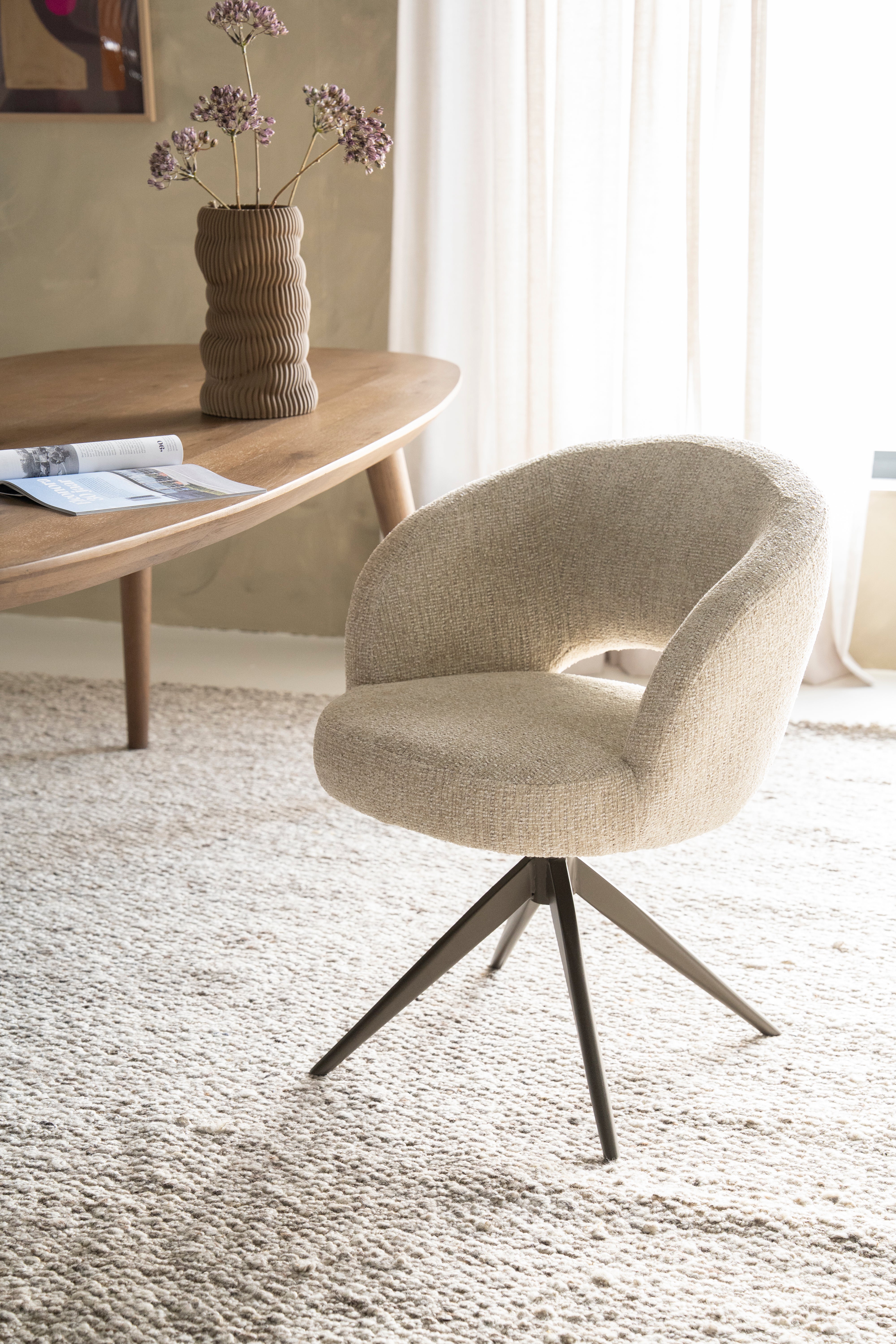 ALISSA taupe swivel chair with dark brown base