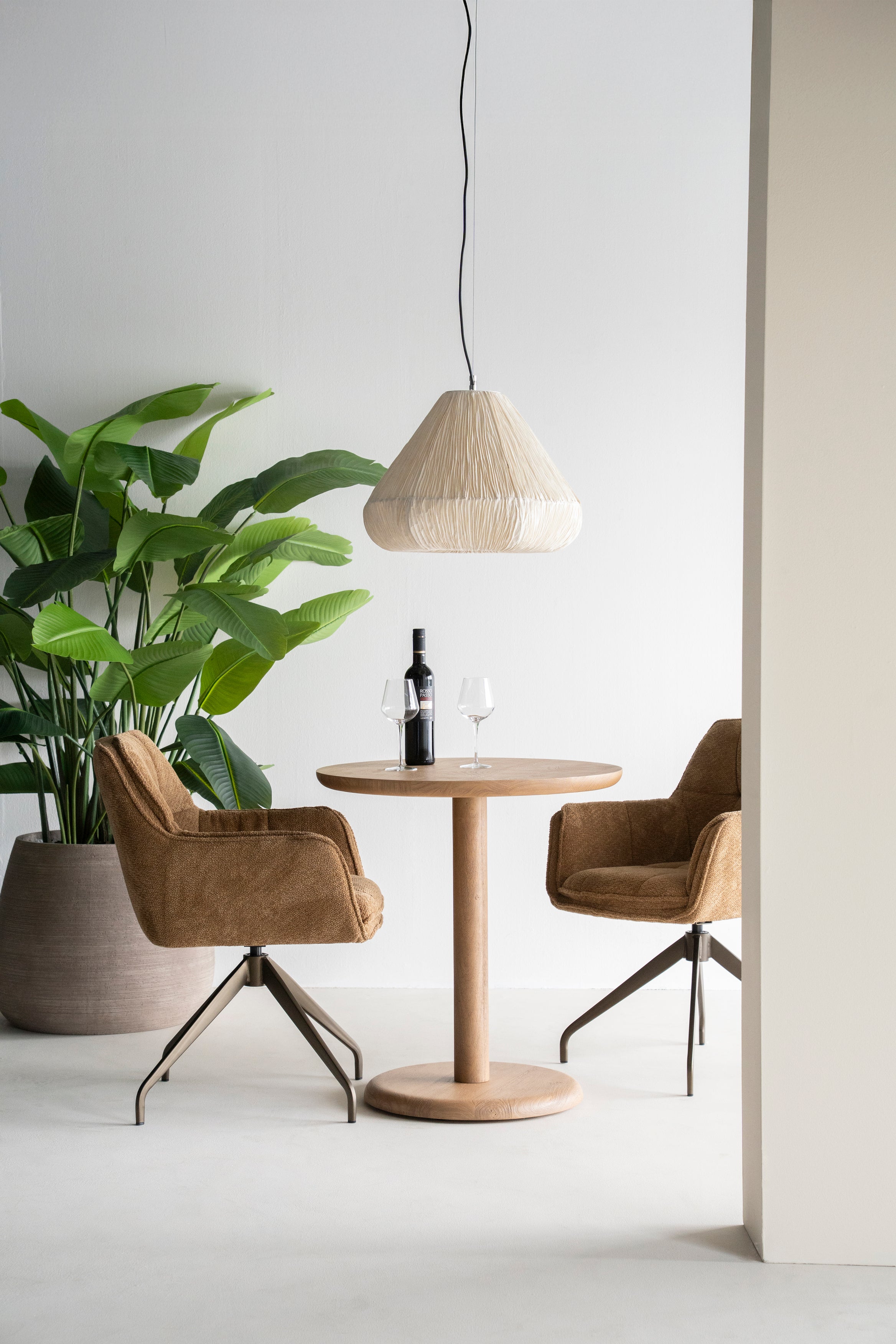 HUGO mustard swivel chair with dark brown base