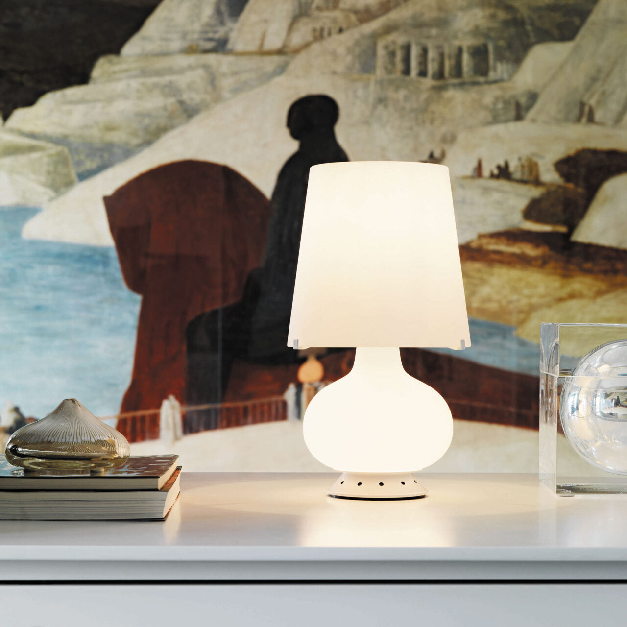 Stolná lampa FONTANA 1853 biele saténové sklo fúkané