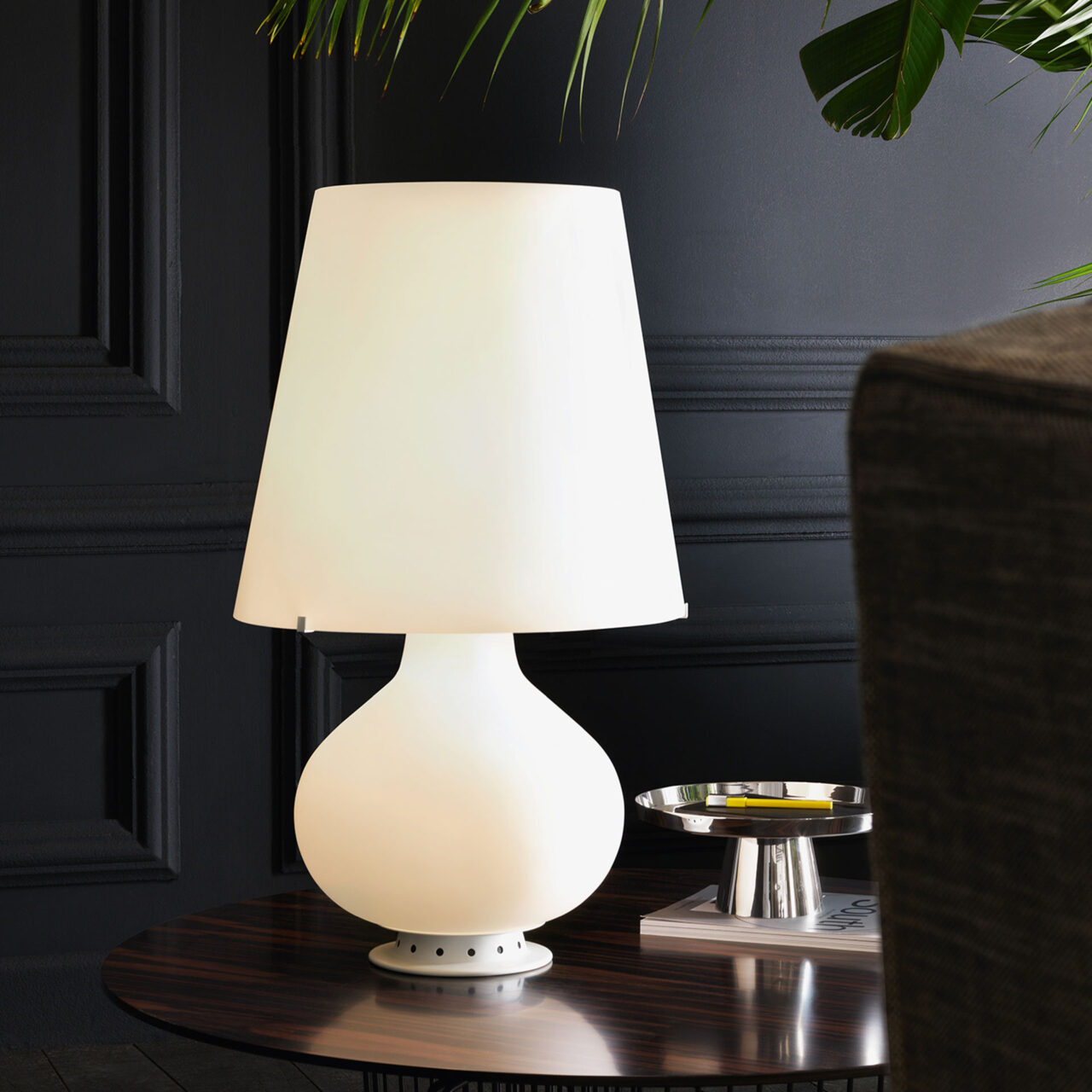 Stolná lampa FONTANA 1853 biele saténové sklo fúkané