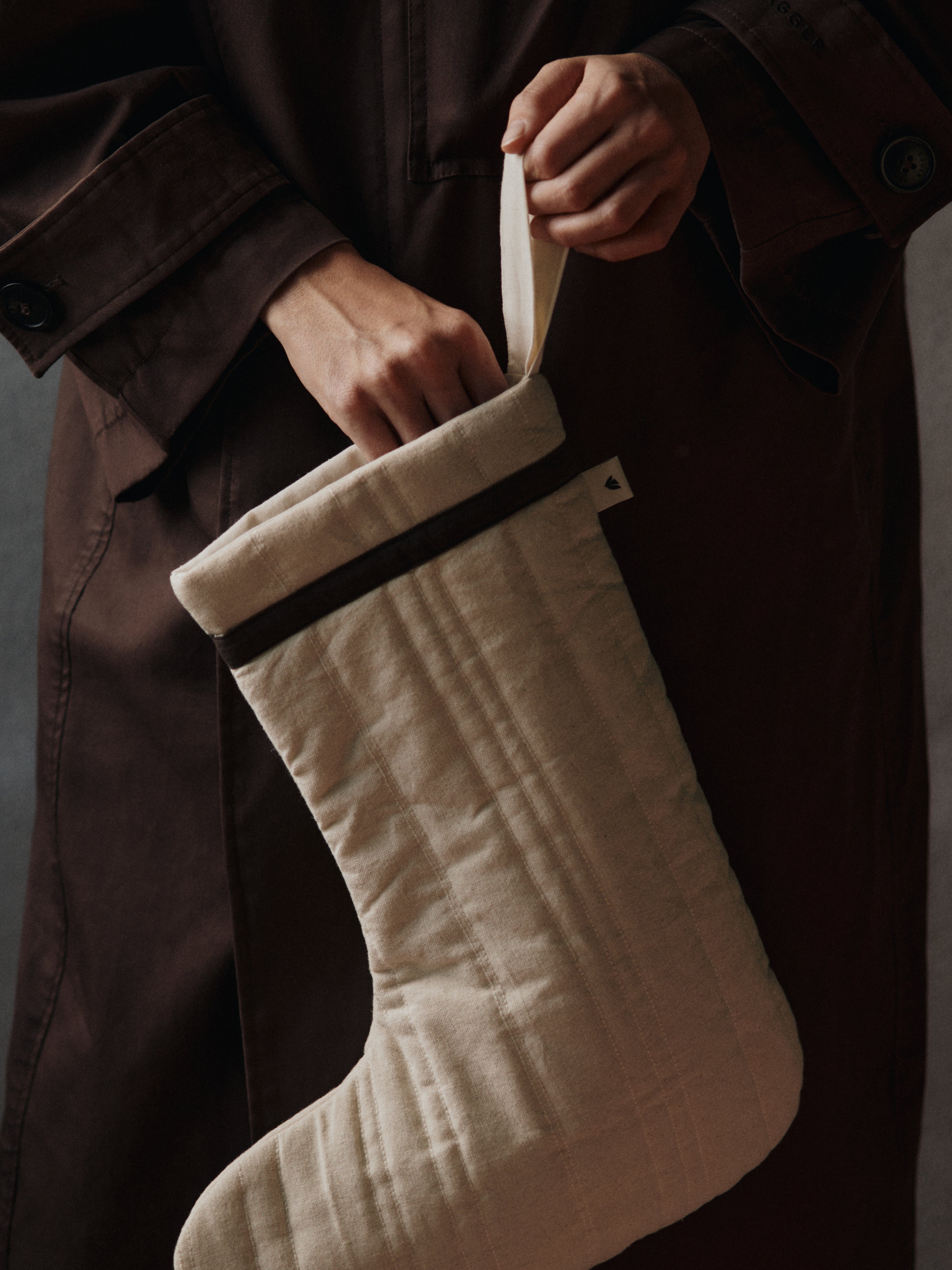 Vianočná ponožka VARI QUILTED na darčeky béžová s hnedou