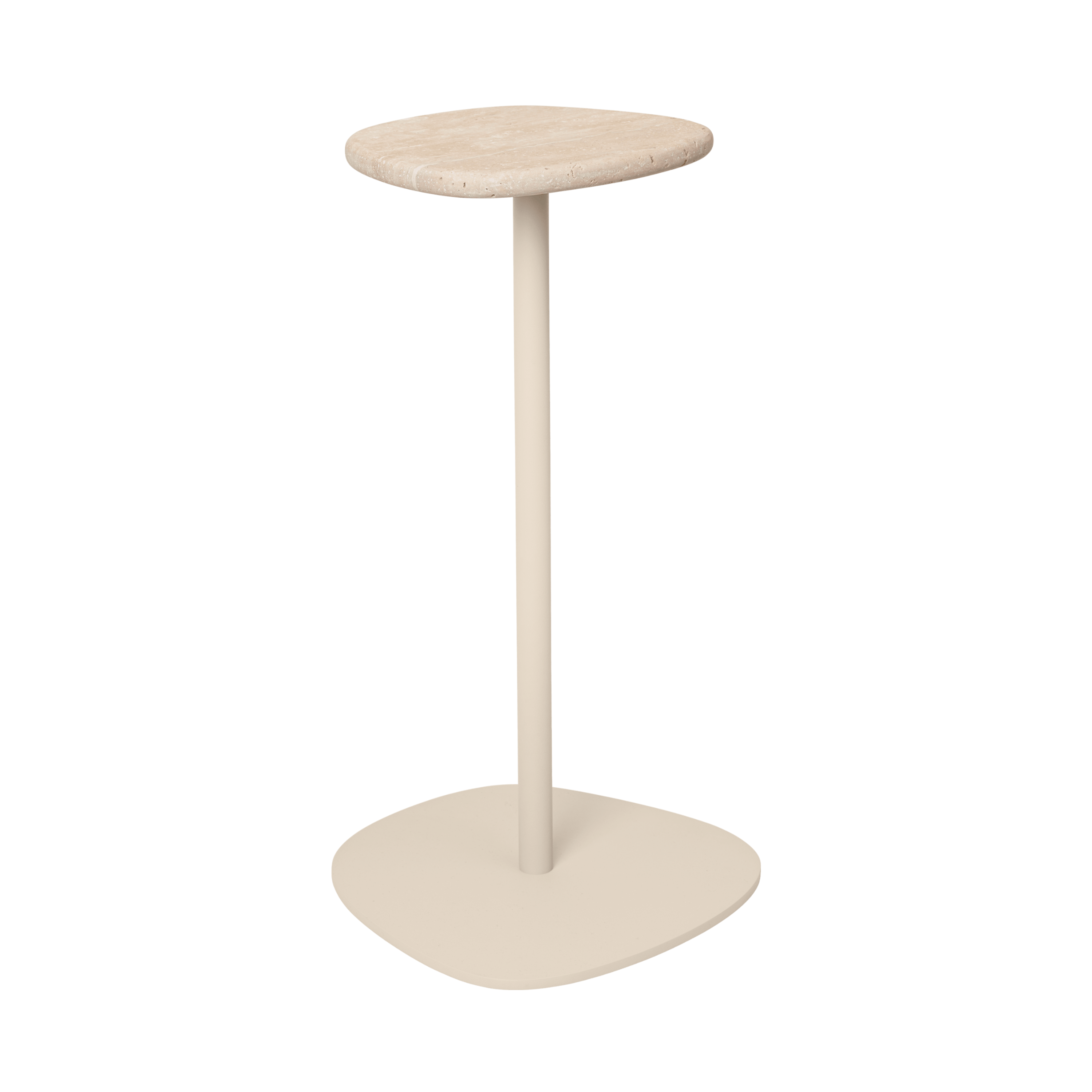 PLYO Side Table with Beige Steel Base and Travertine Top