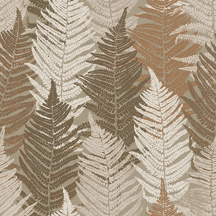 Fern Forest Brown and Beige Leaf Pattern Wallpaper