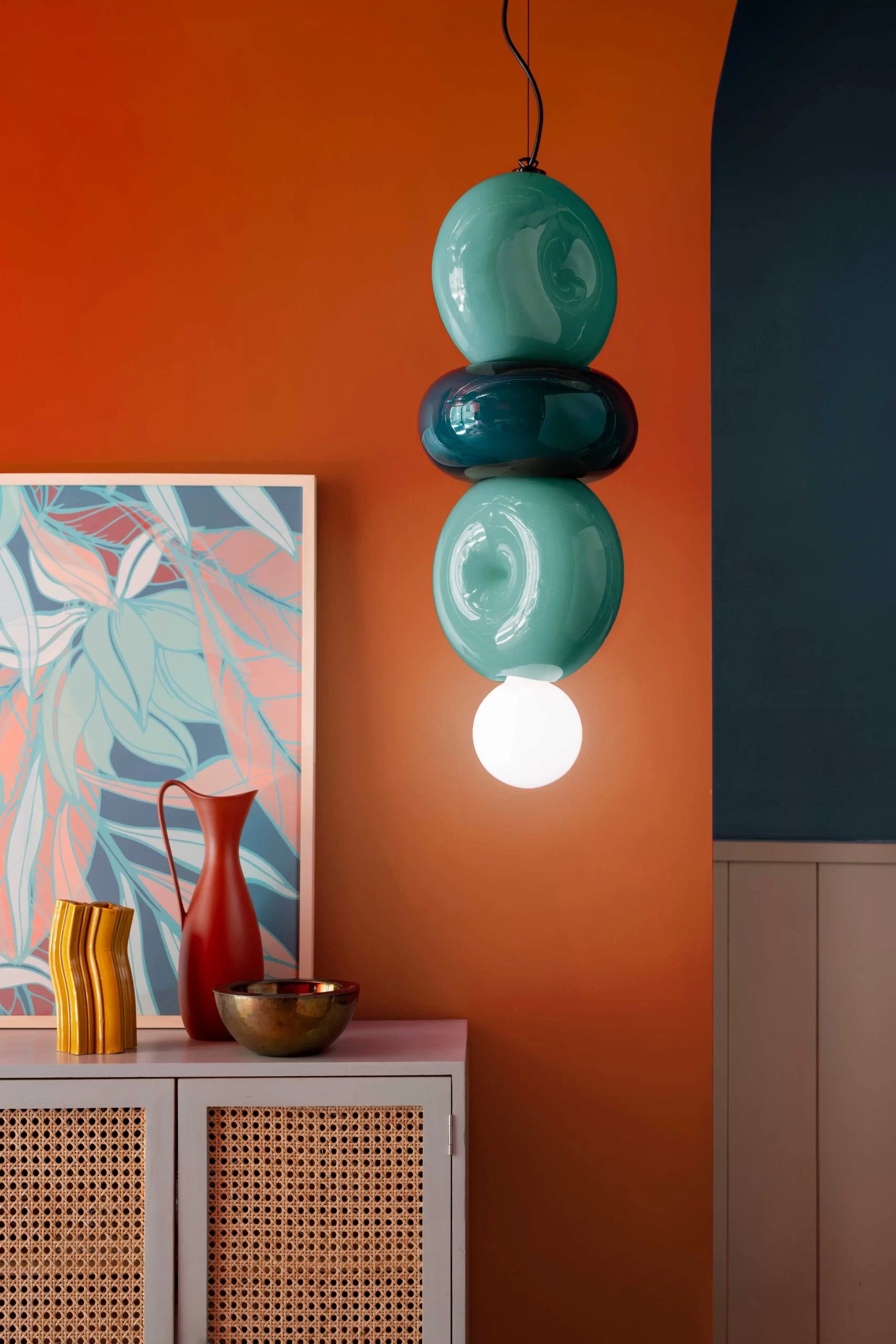 Závesná keramická lampa BUMBUM tyrkysová so zeleným petrolom