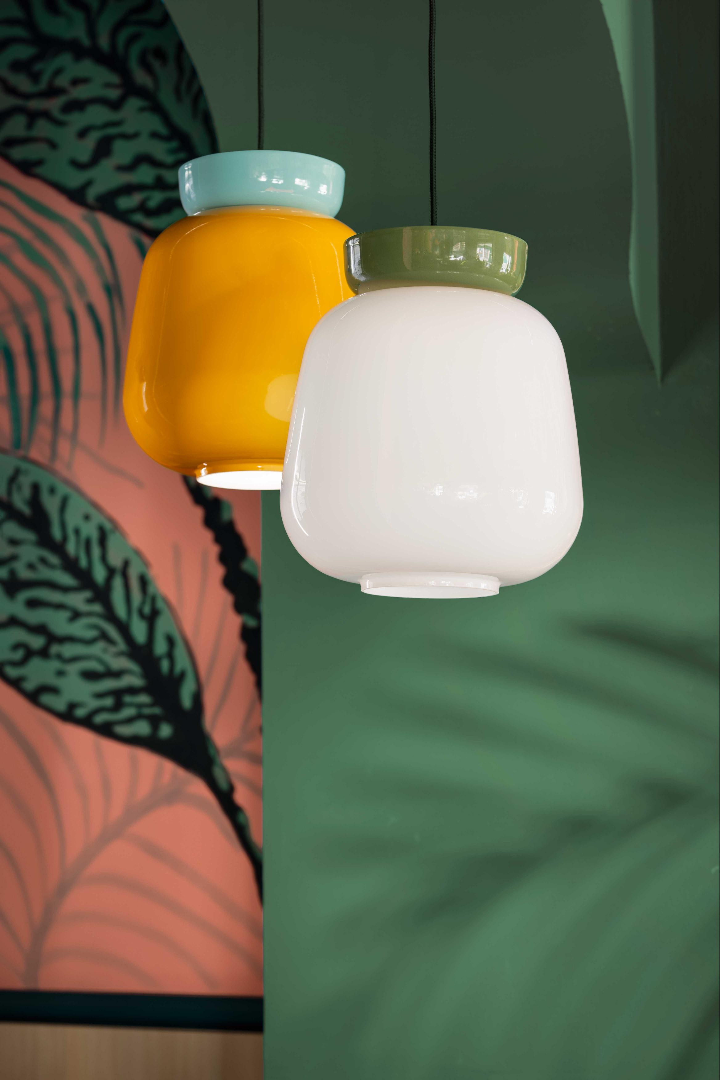 CORCOVADO ceramic pendant lamp in sage with yellow