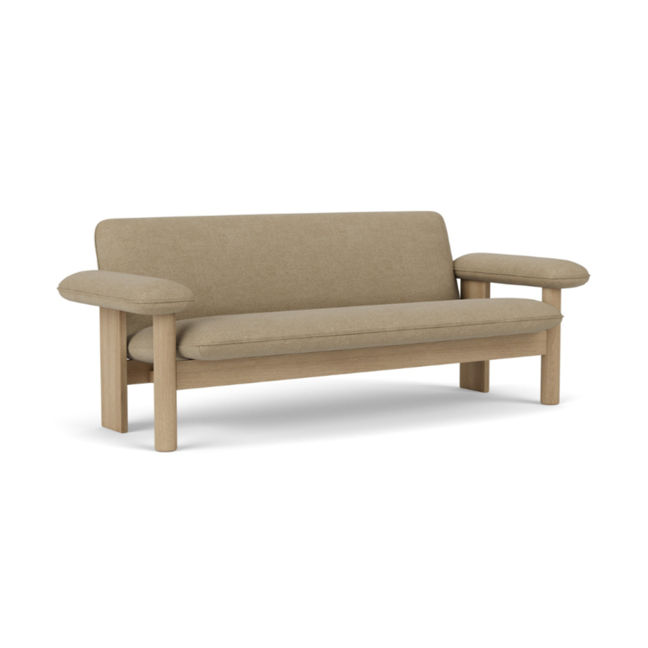 Sofa BRASILIA béžová s dubovým podstavcom