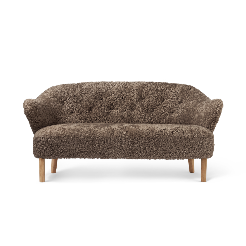 INGEBORG sofa brown sheepskin with oak base