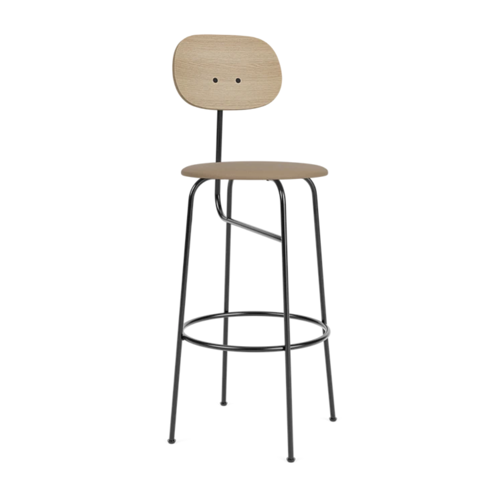 AFTEROOM PLUS stool with oak veneer and upholstered beige seat