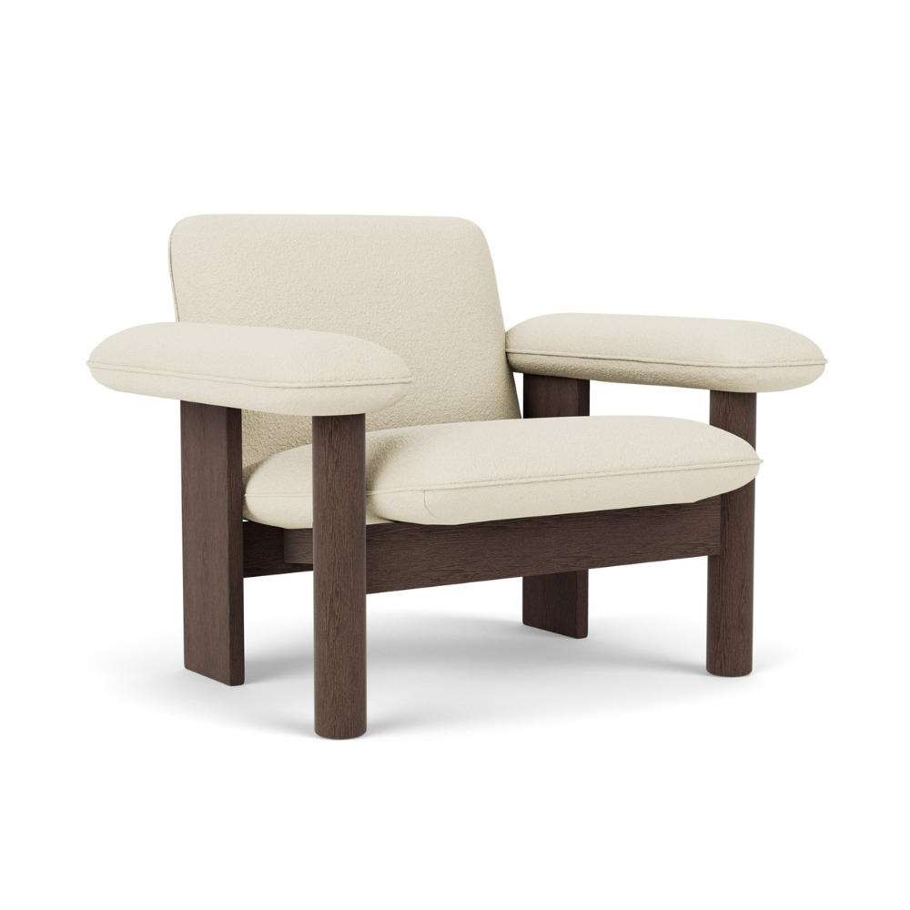 BRASILIA cream armchair with dark oak base