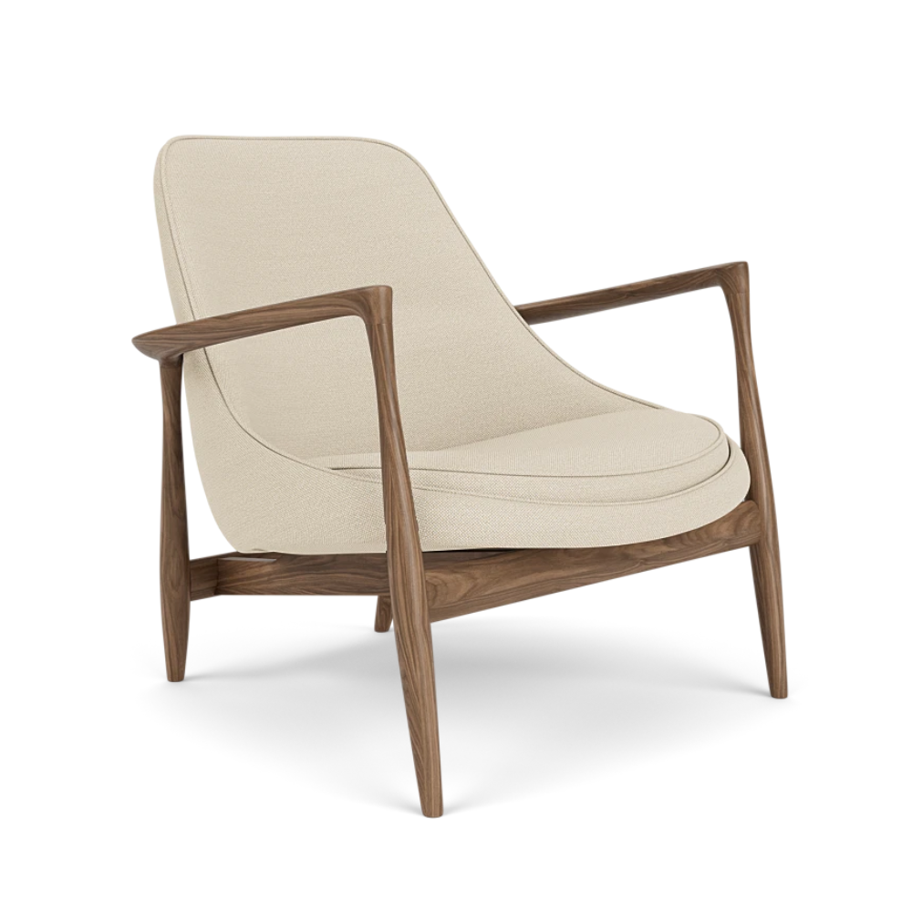 ELIZABETH beige armchair with walnut base