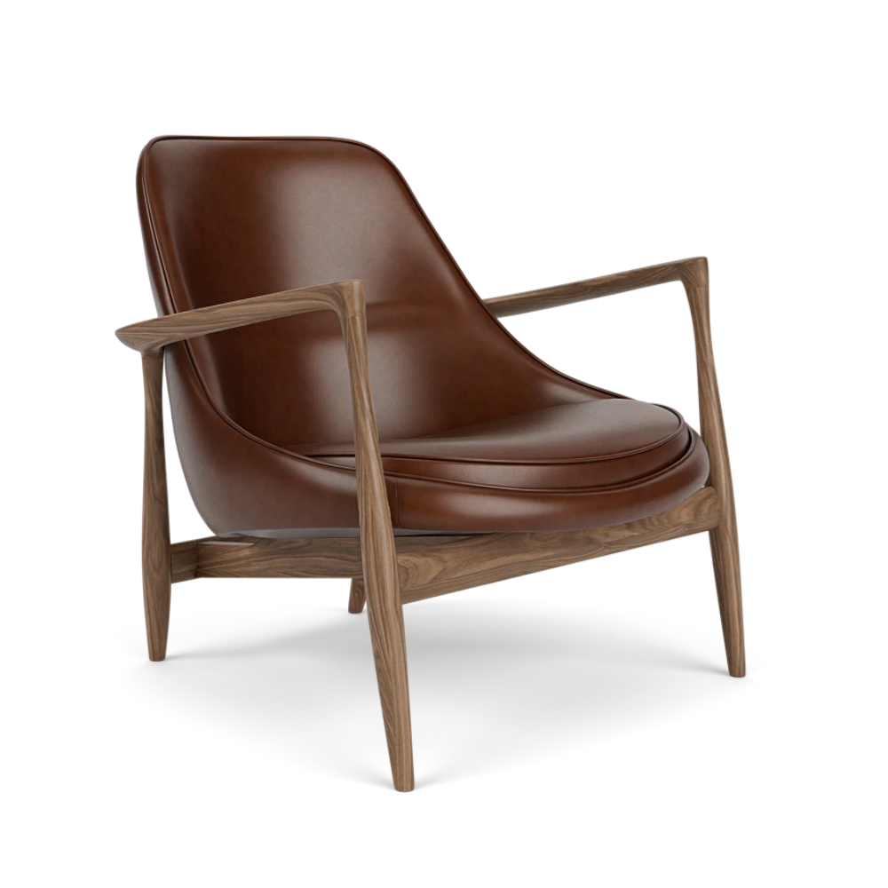 ELIZABETH armchair brown leather with walnut base