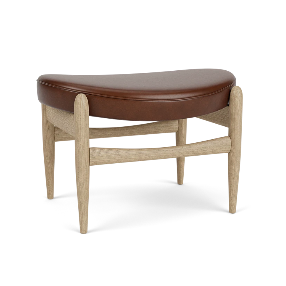 Podnožník ELIZABETH hnedá koža s dubovou základňou