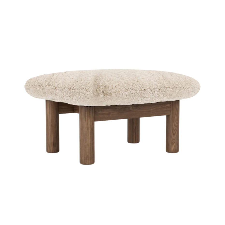 BRASILIA Footstool Sheepskin with Walnut Base