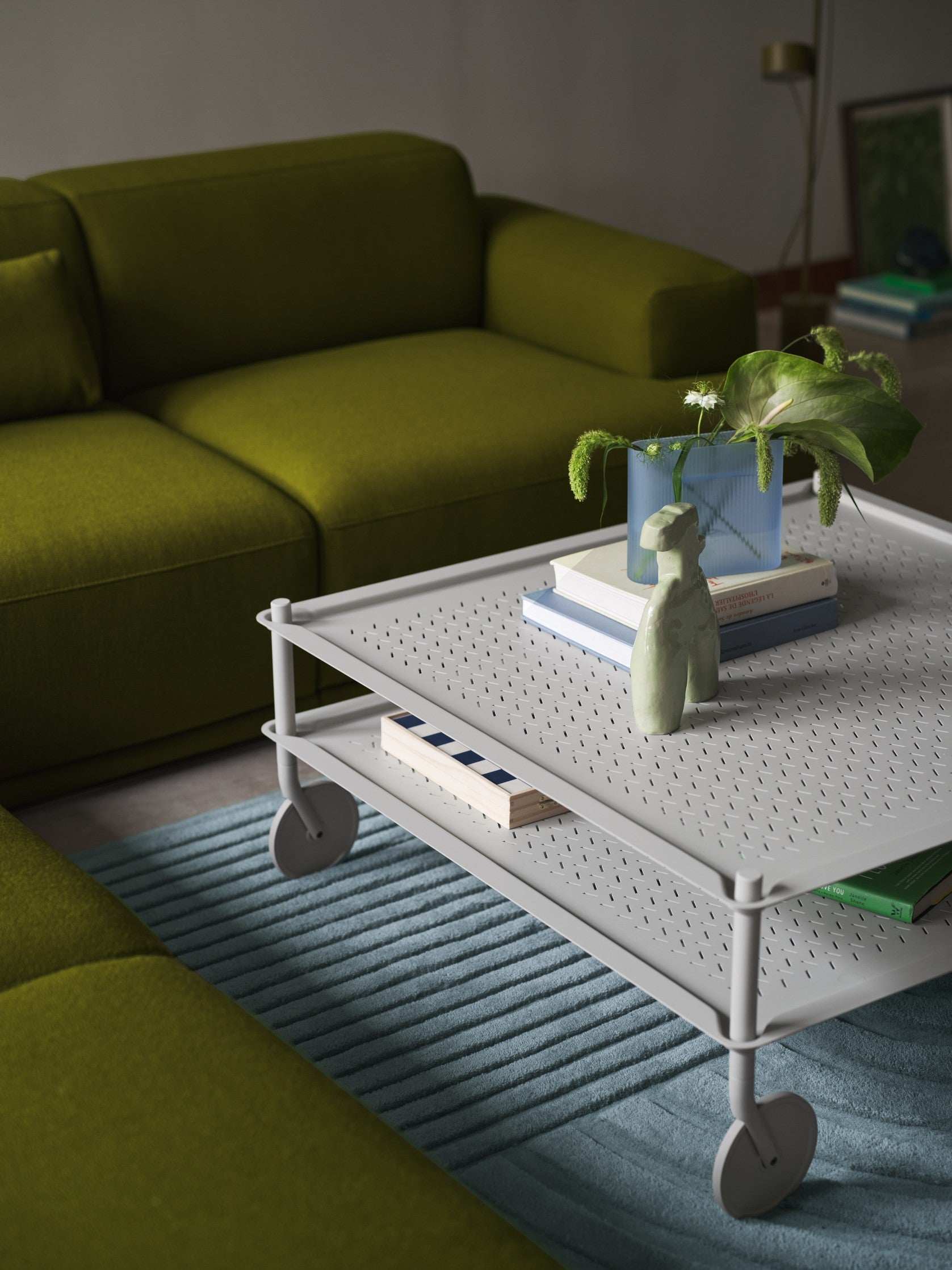 Light Gray Outdoor Coffee Table on Wheels FLOW