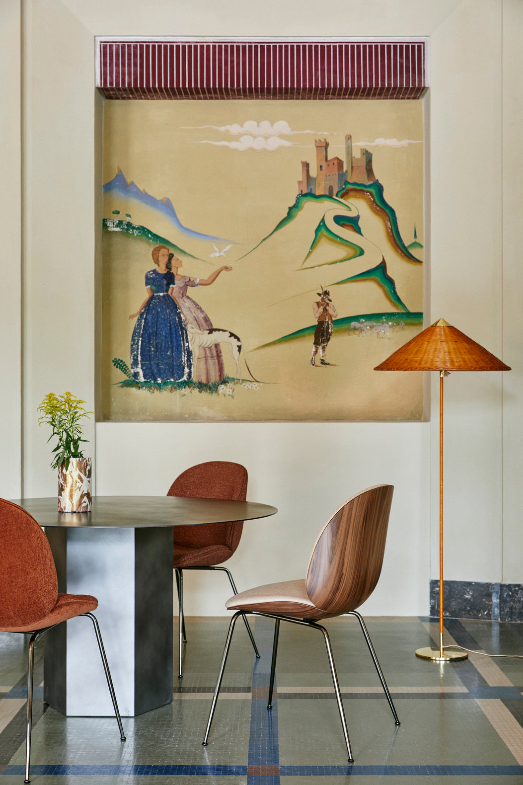 Floor lamp 9602 brass with bamboo shade