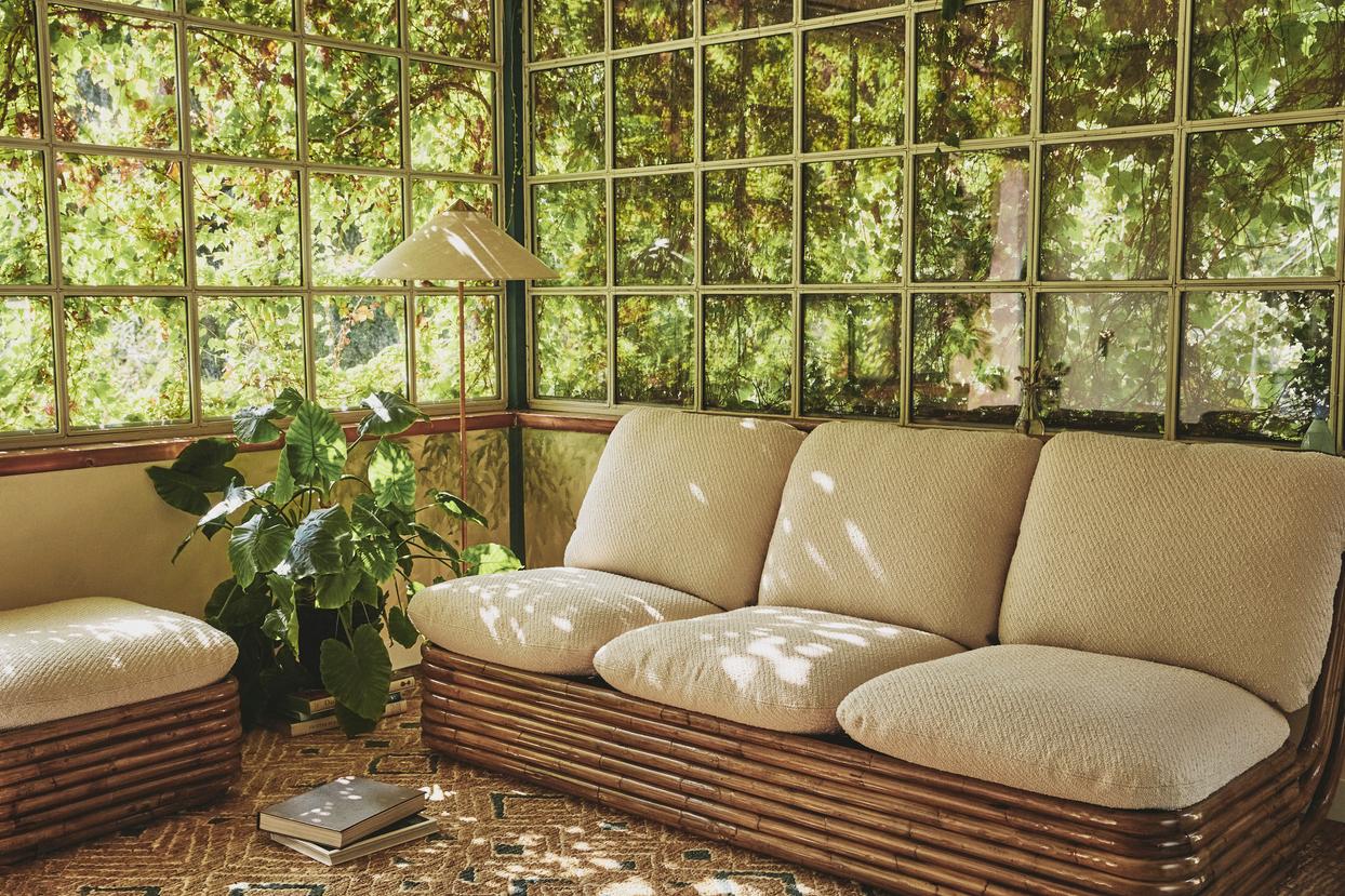 Floor lamp 9602 brass with bamboo shade