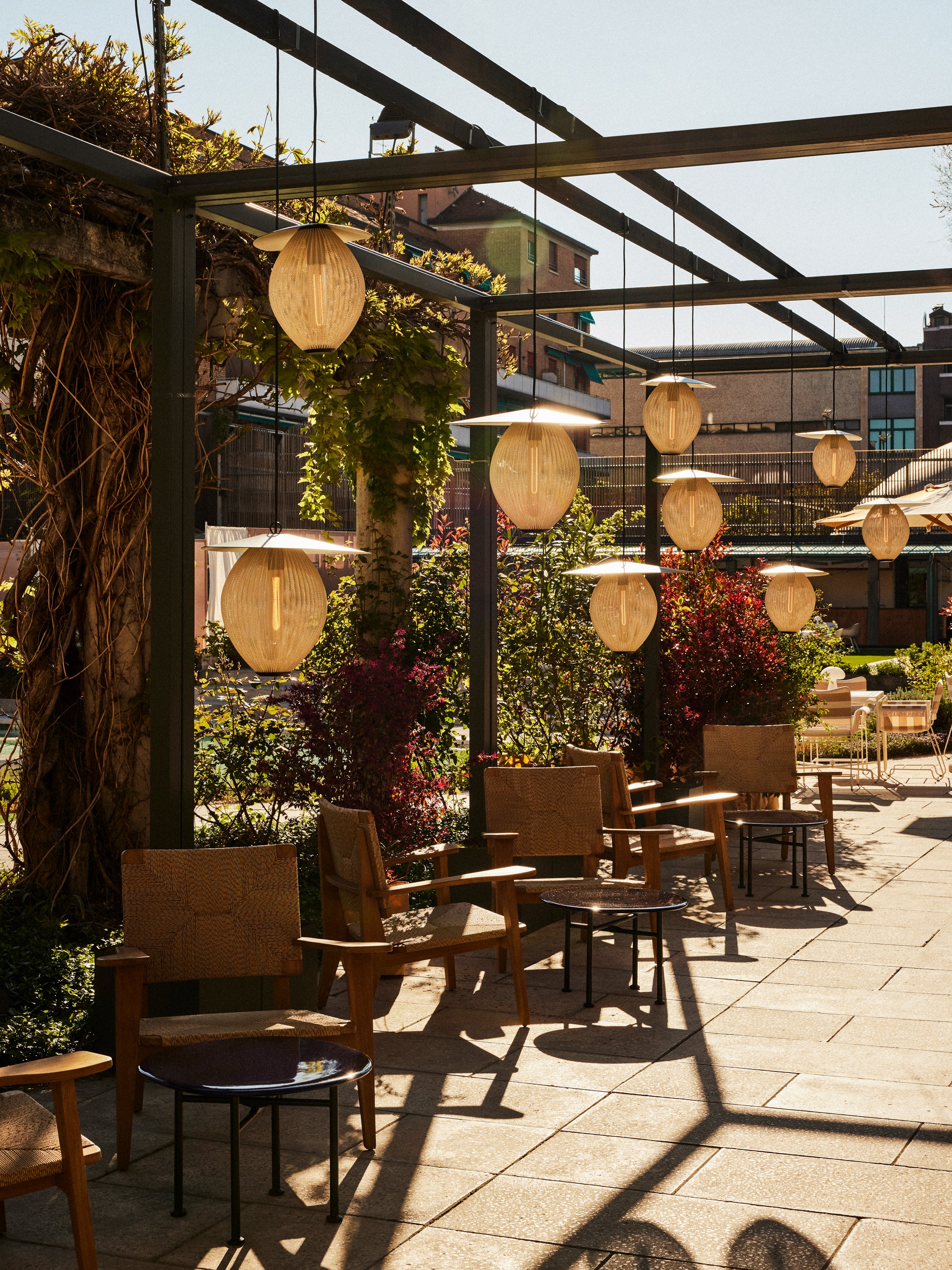 Mustard outdoor pendant lamp SATELLITE