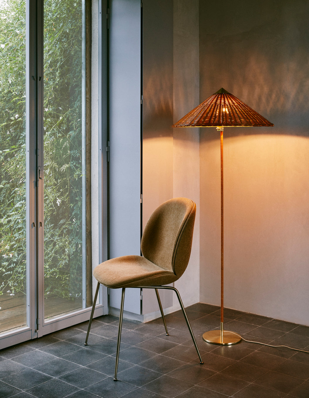 Floor lamp 9602 brass with bamboo shade