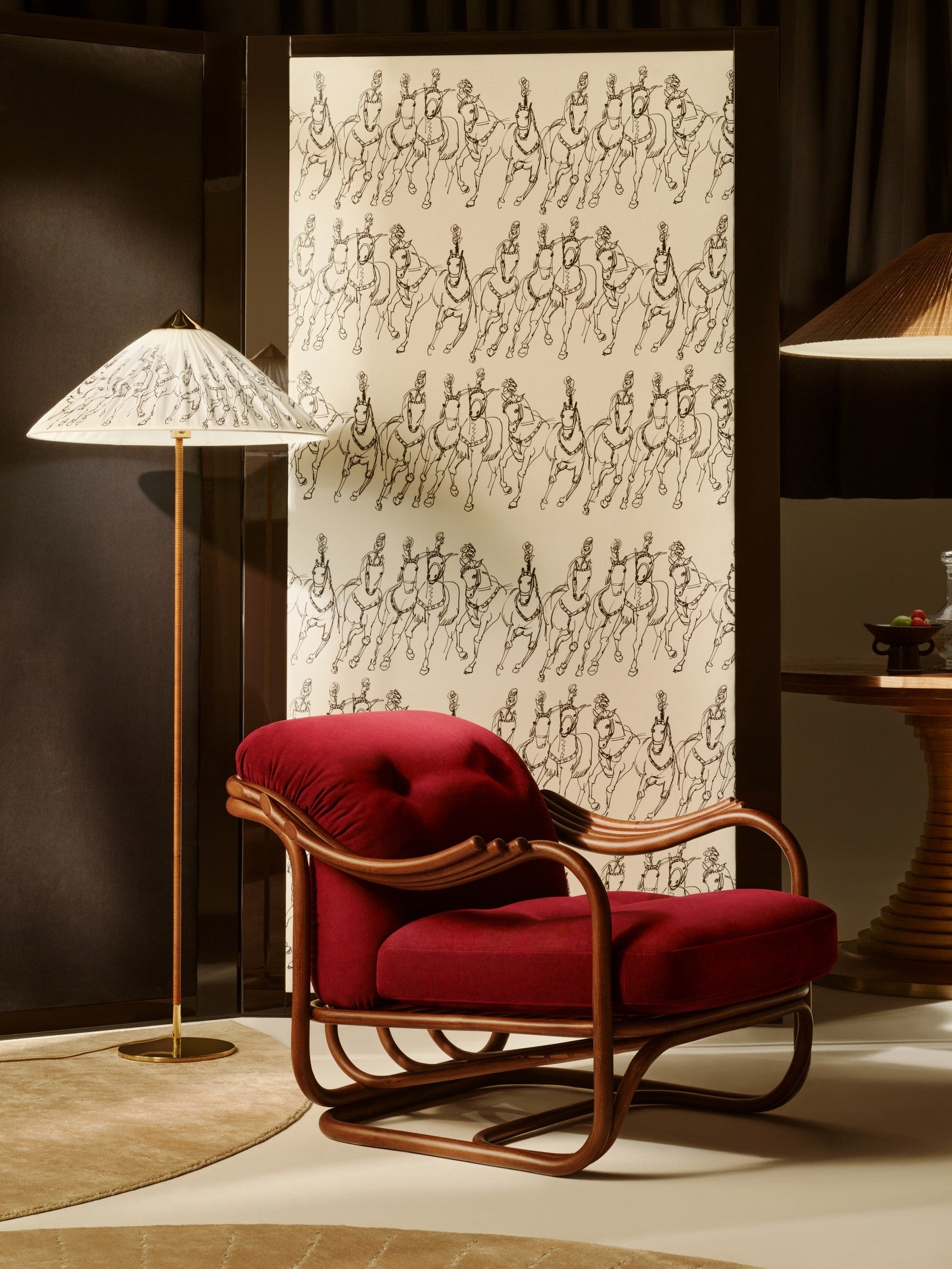 Floor lamp 9602 brass with bamboo shade