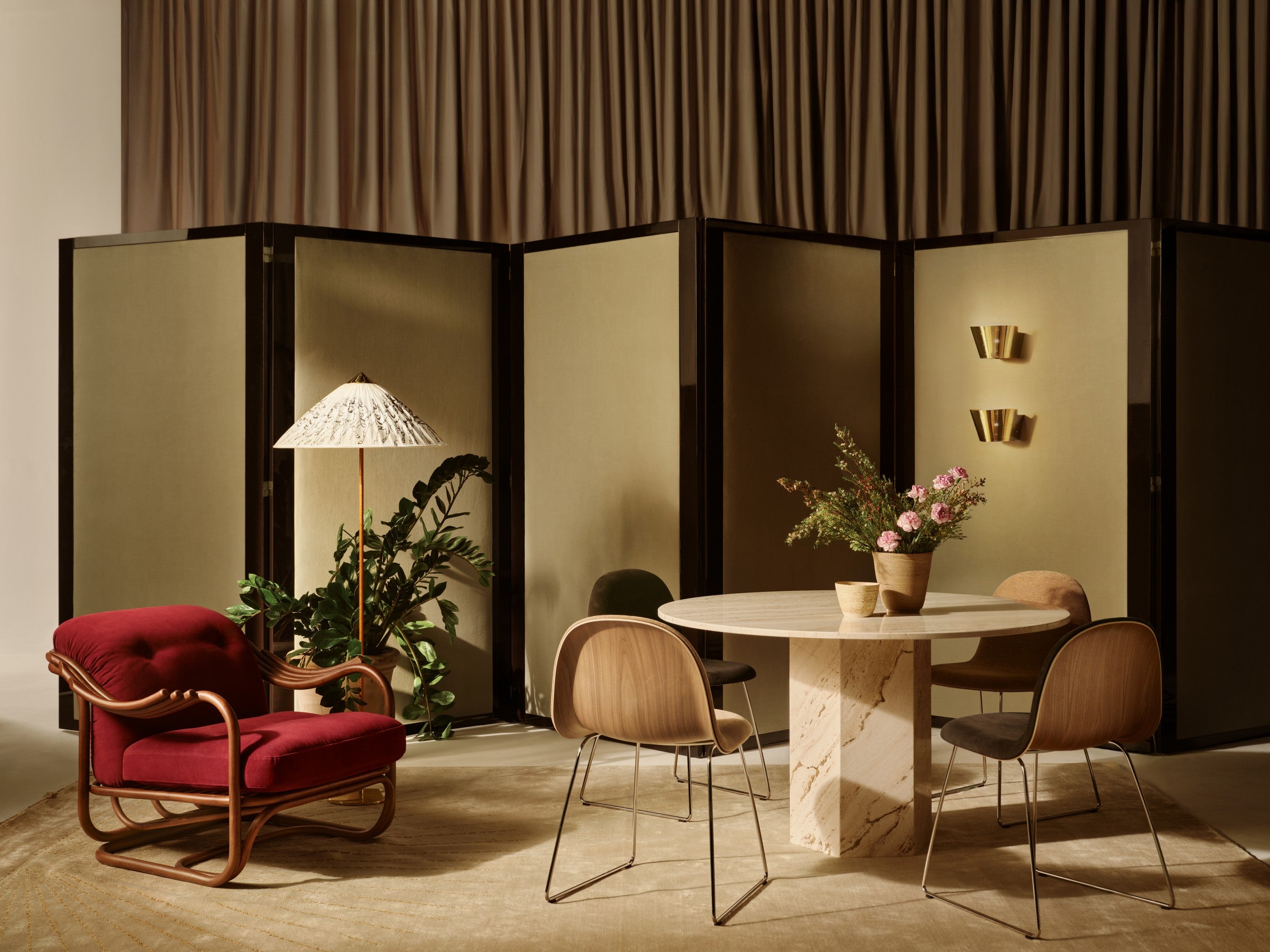 Floor lamp 9602 brass with bamboo shade