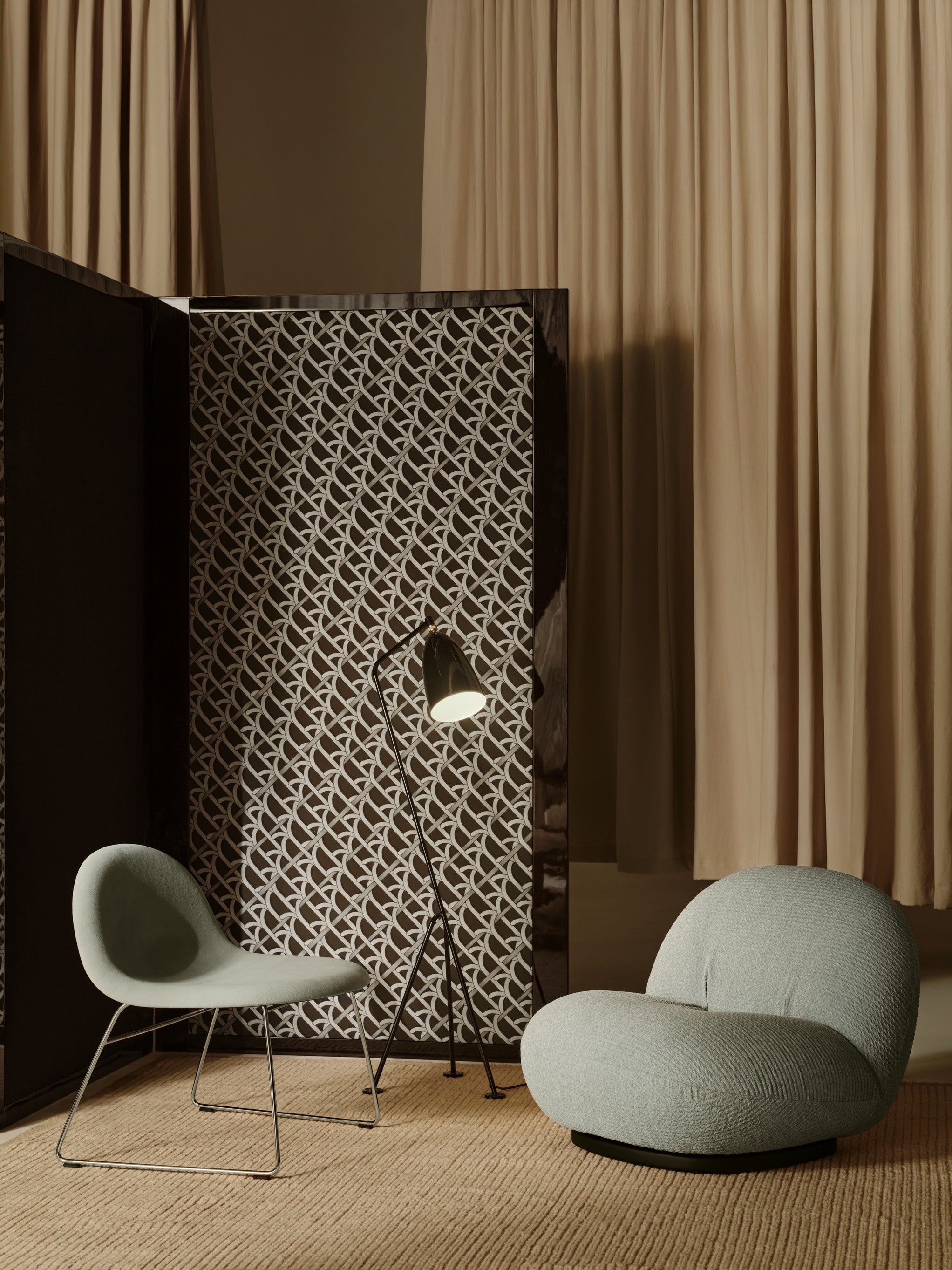 PACHA upholstered armchair with a gold base