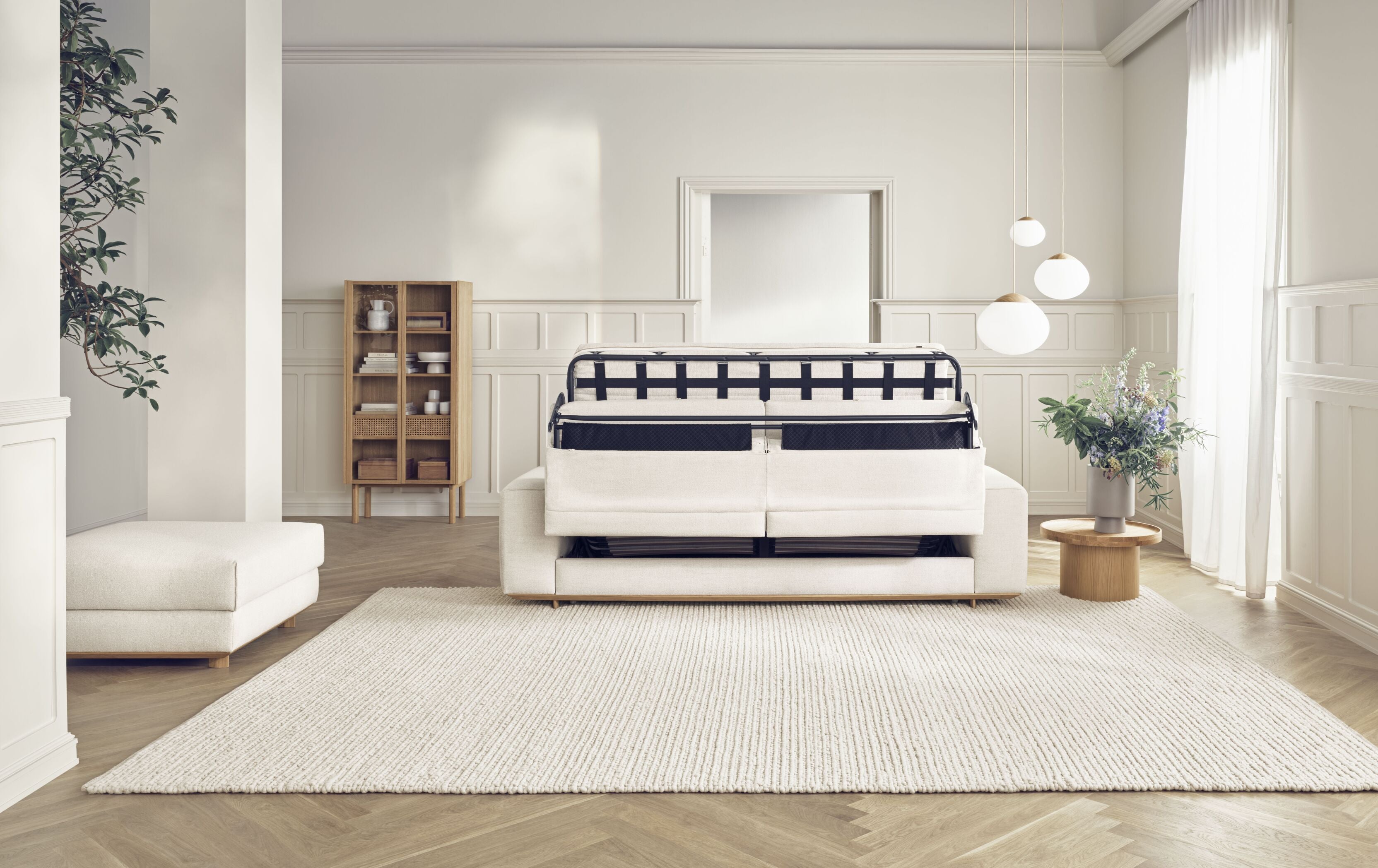 Sofa rozkladacia 2,5-osobová GEST s podstavou z bieleného dubového dreva