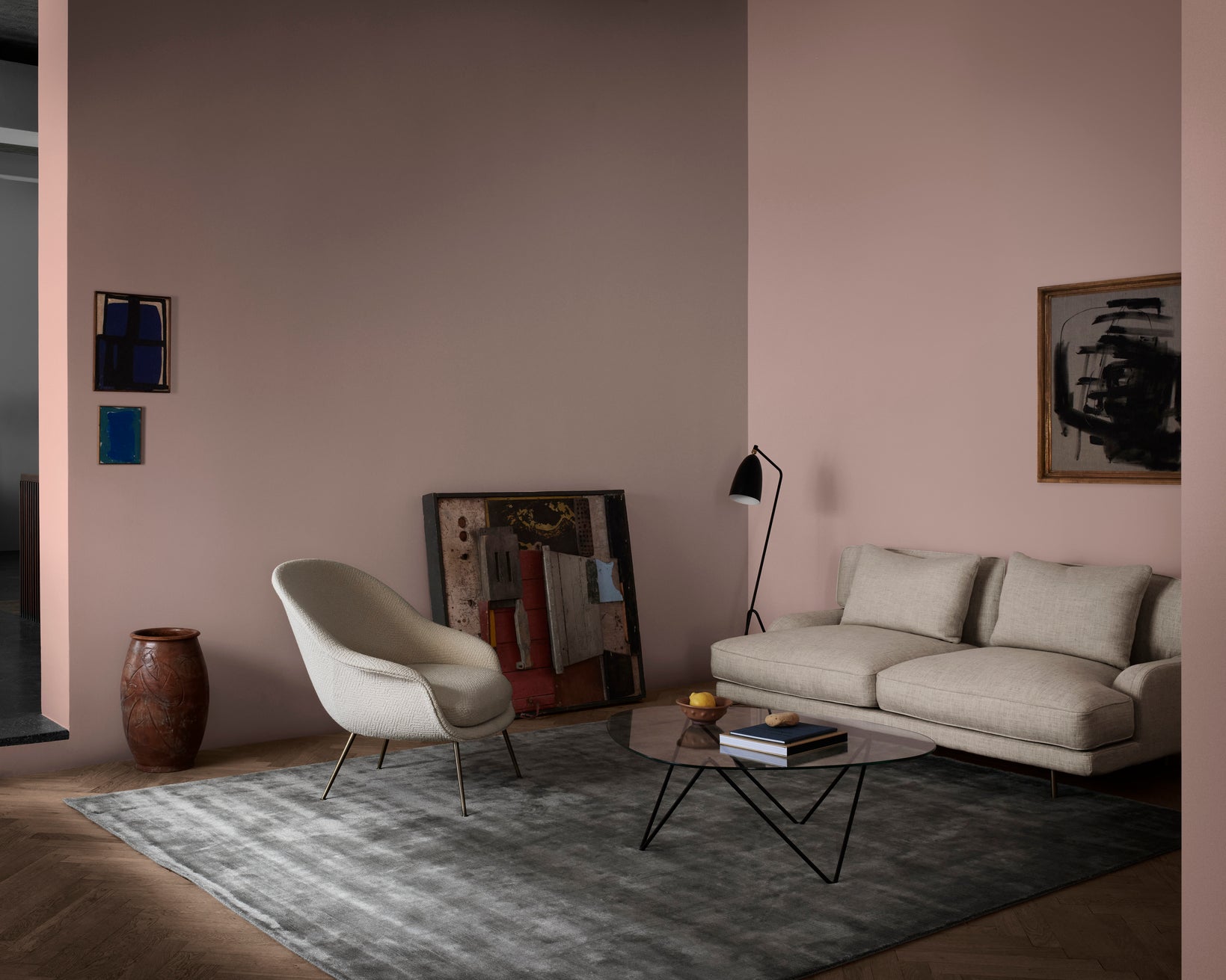 2-seater Sofa FLANEUR upholstered with a brass base