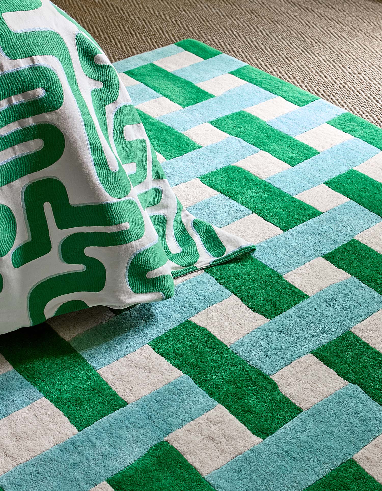Basketweave rug Emerald Aquamarine green-blue