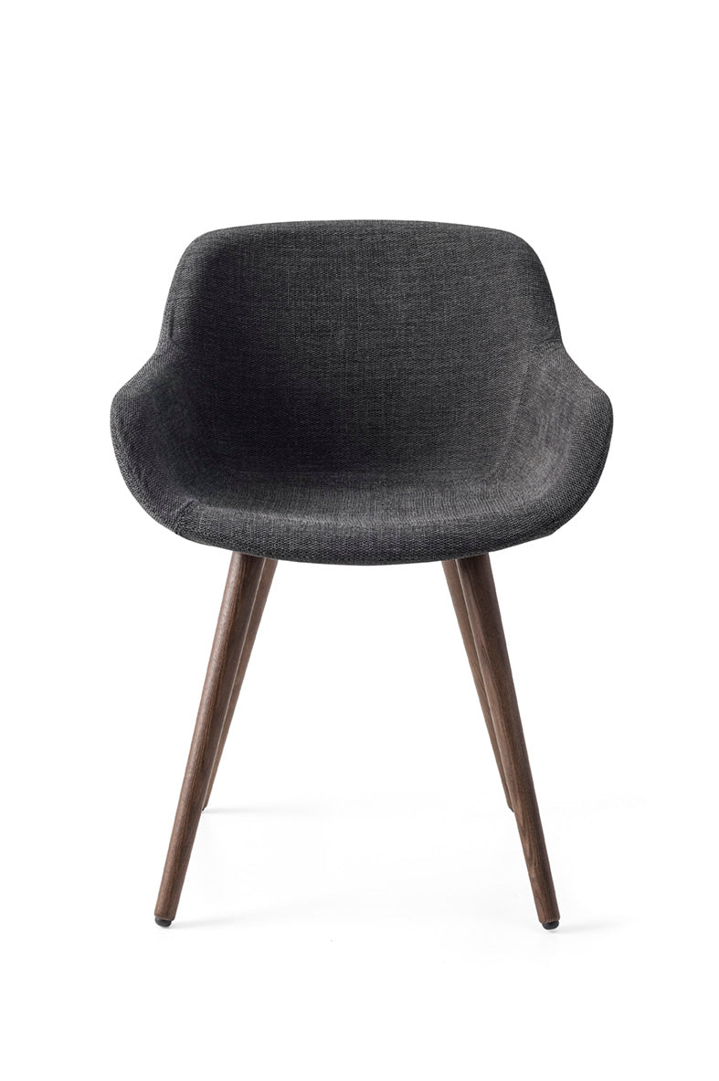 Čalúnená stolička IGLOO s tmavým dreveným podstavcom