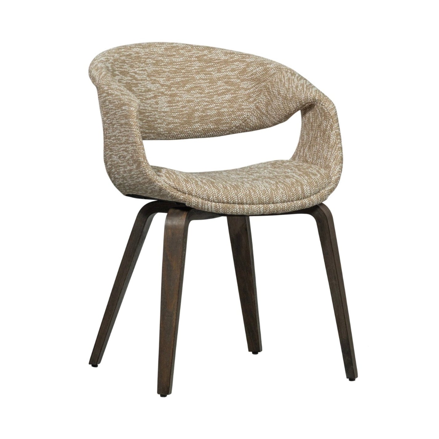 YOSSI Armchair in Beige with Brown Wooden Base