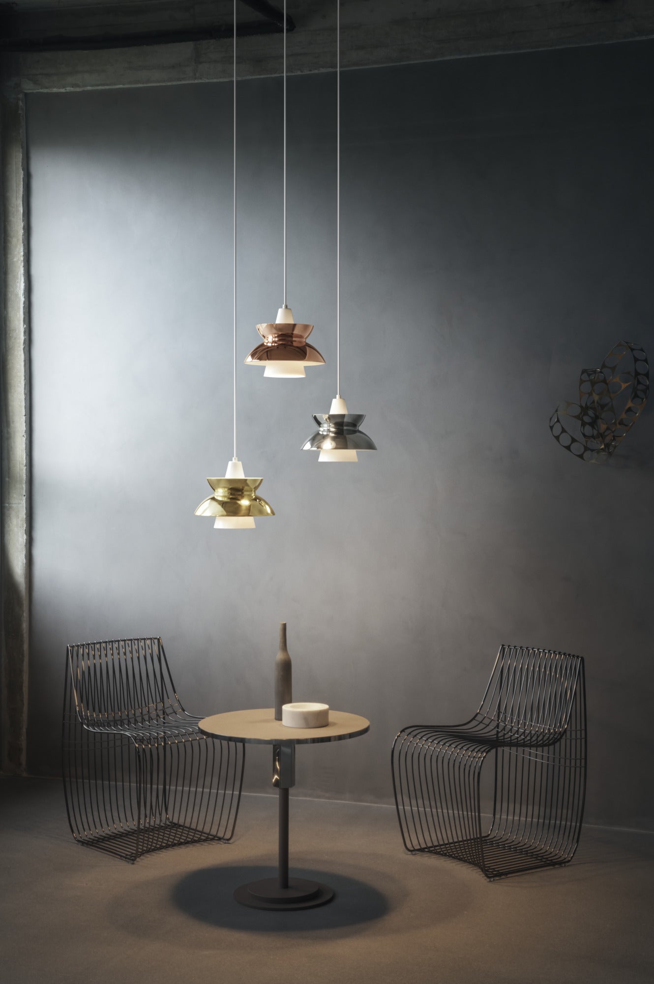 DOO-WOP pendant lamp white with brass finish