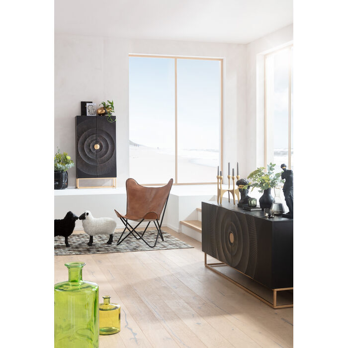 Komoda 4-dverová MADEIRA z tmavohnedého dreva so zlatým podstavcom