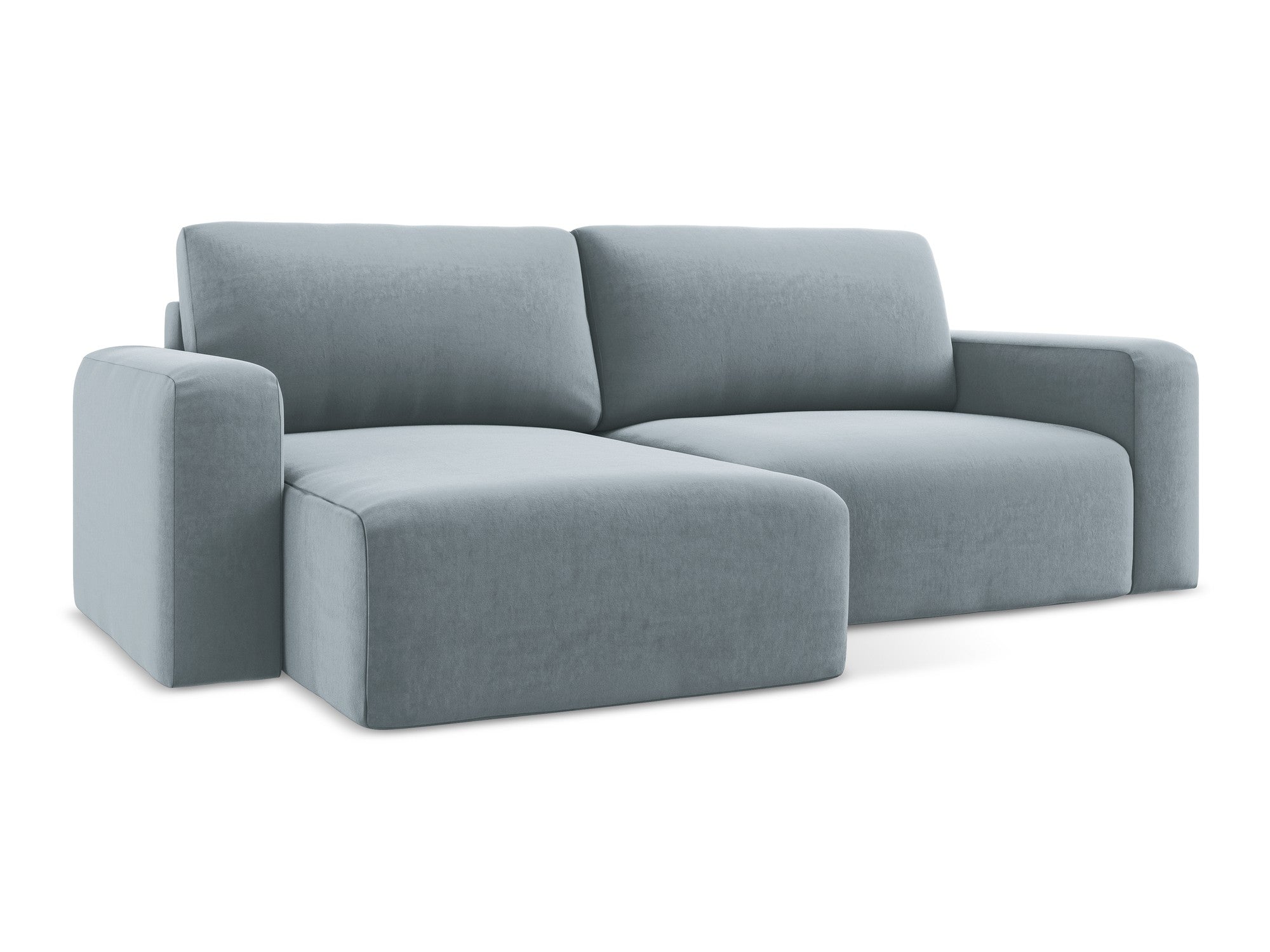 Súprava zamatová ľavostranná s funkciou spania KONA svetlomodrá