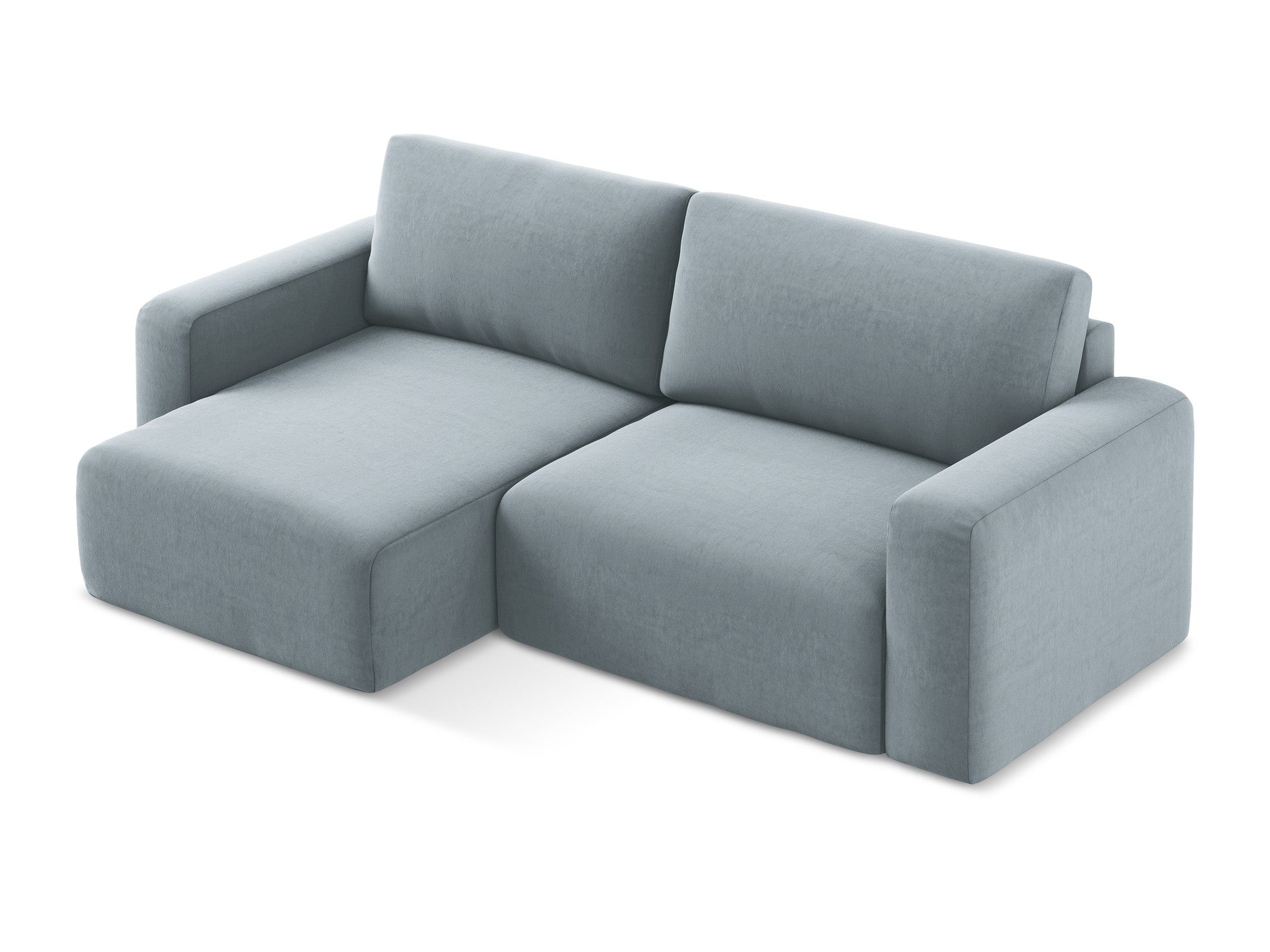 Súprava zamatová ľavostranná s funkciou spania KONA svetlomodrá