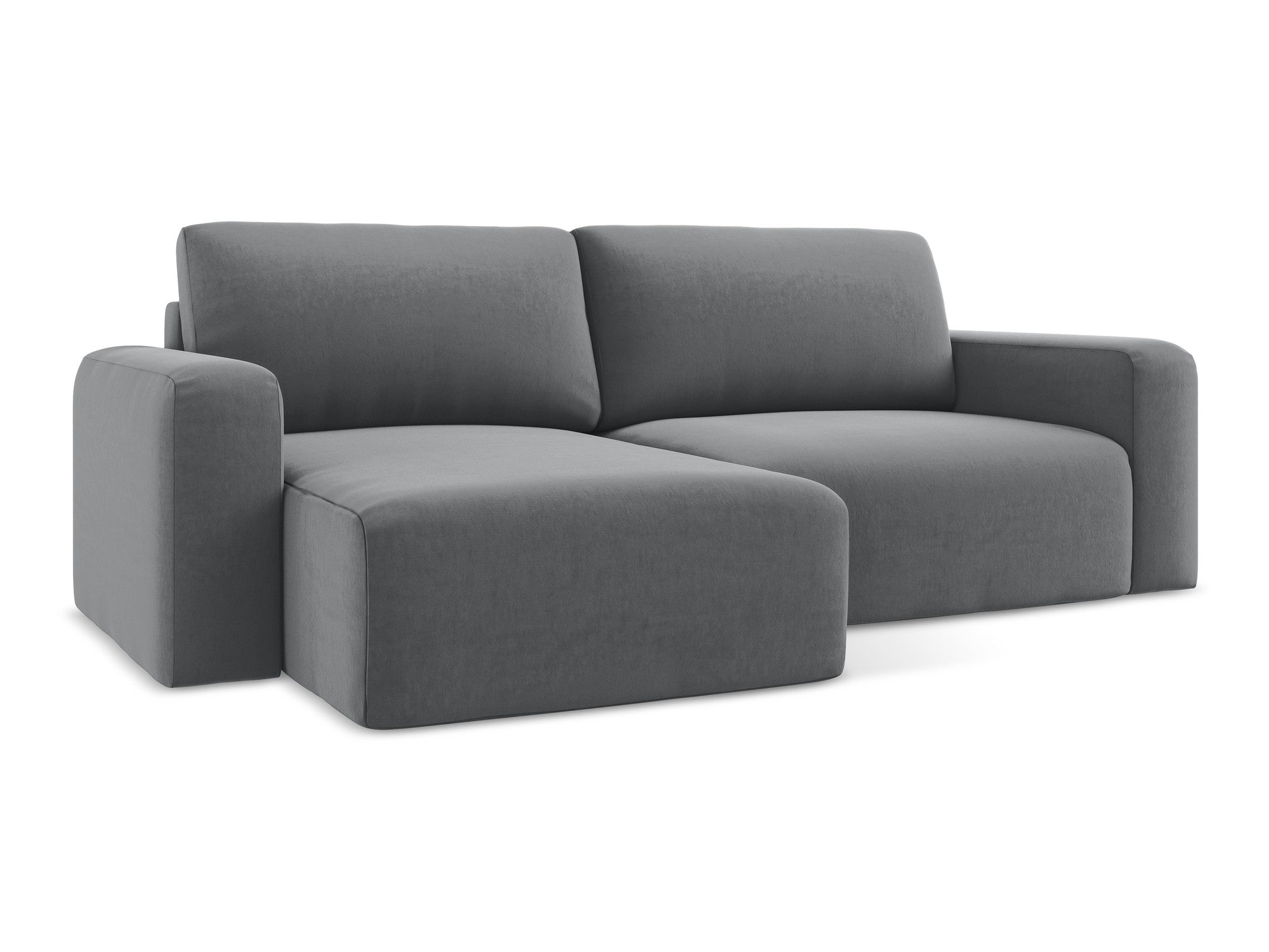 Sedačka z aksamitného materiálu ľavostranná s funkciou spania KONA oceľovo šedá