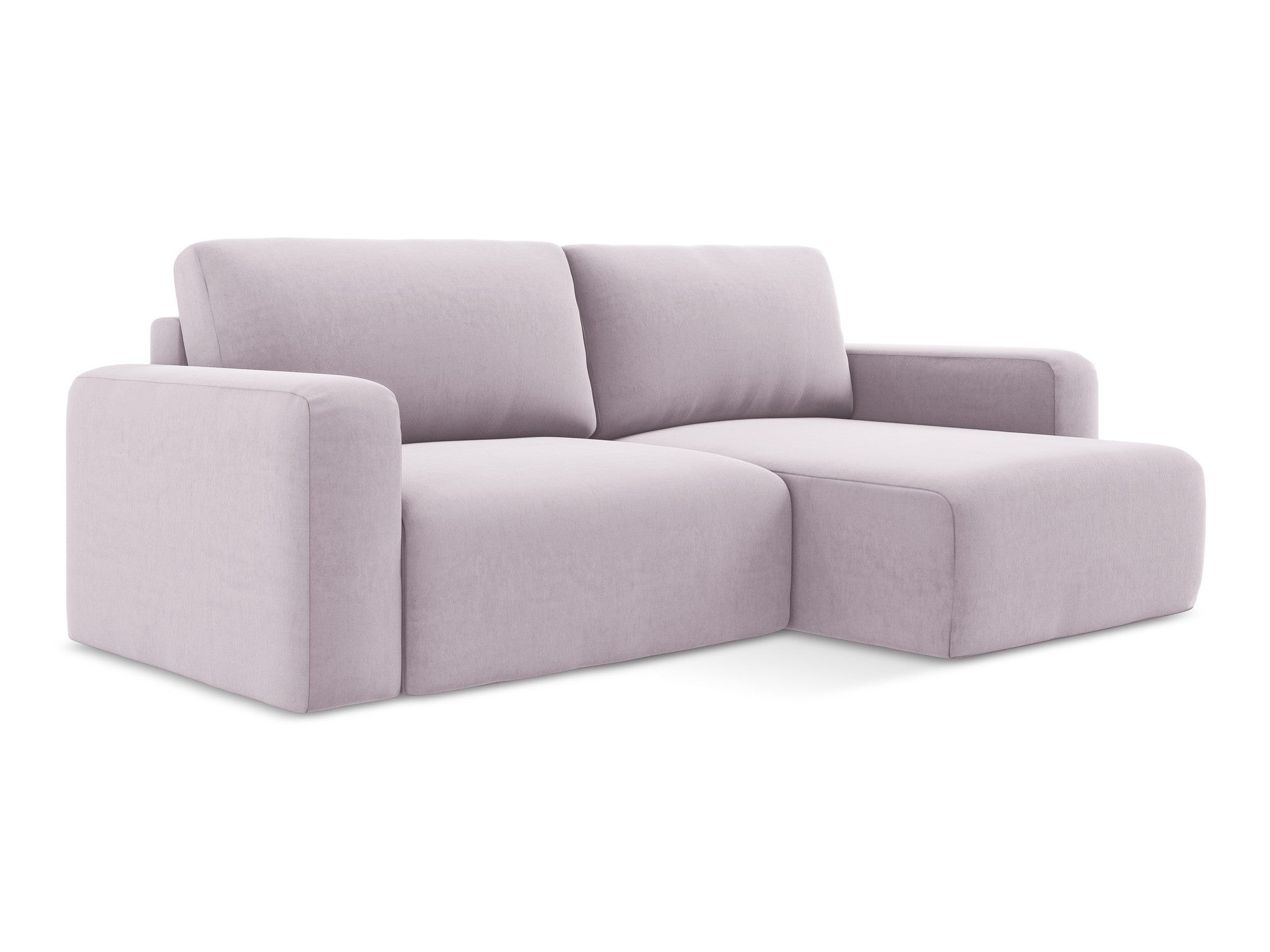 Rohová pohovka z jemného sametu pravostranná s funkciou spania KONA levanduľová