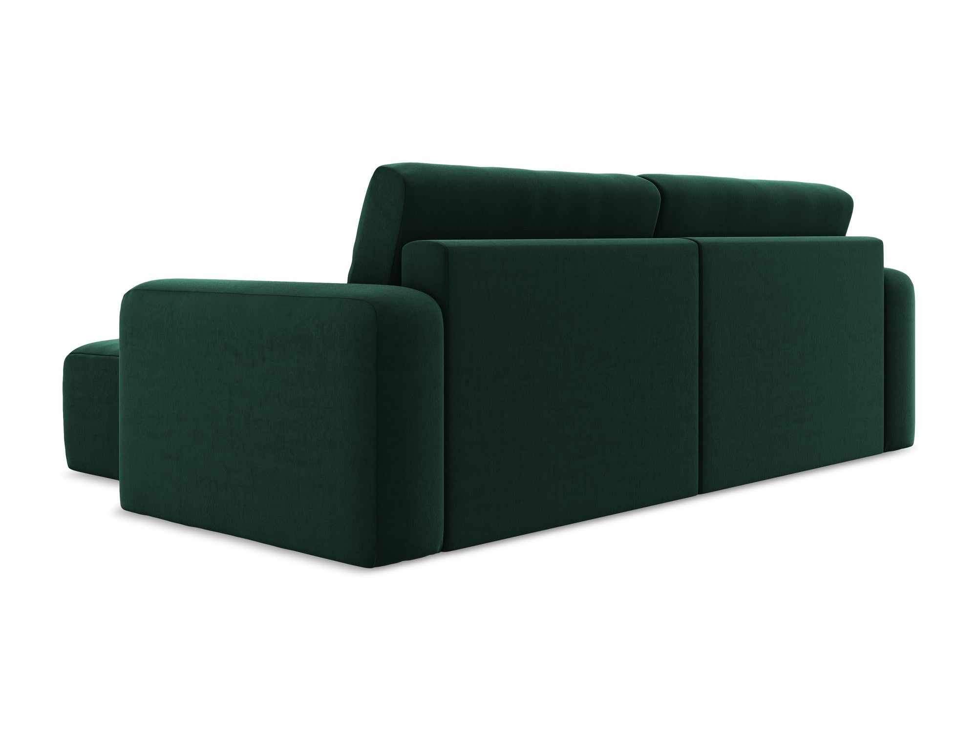 Right-facing velvet corner sofa bed KONA in bottle green