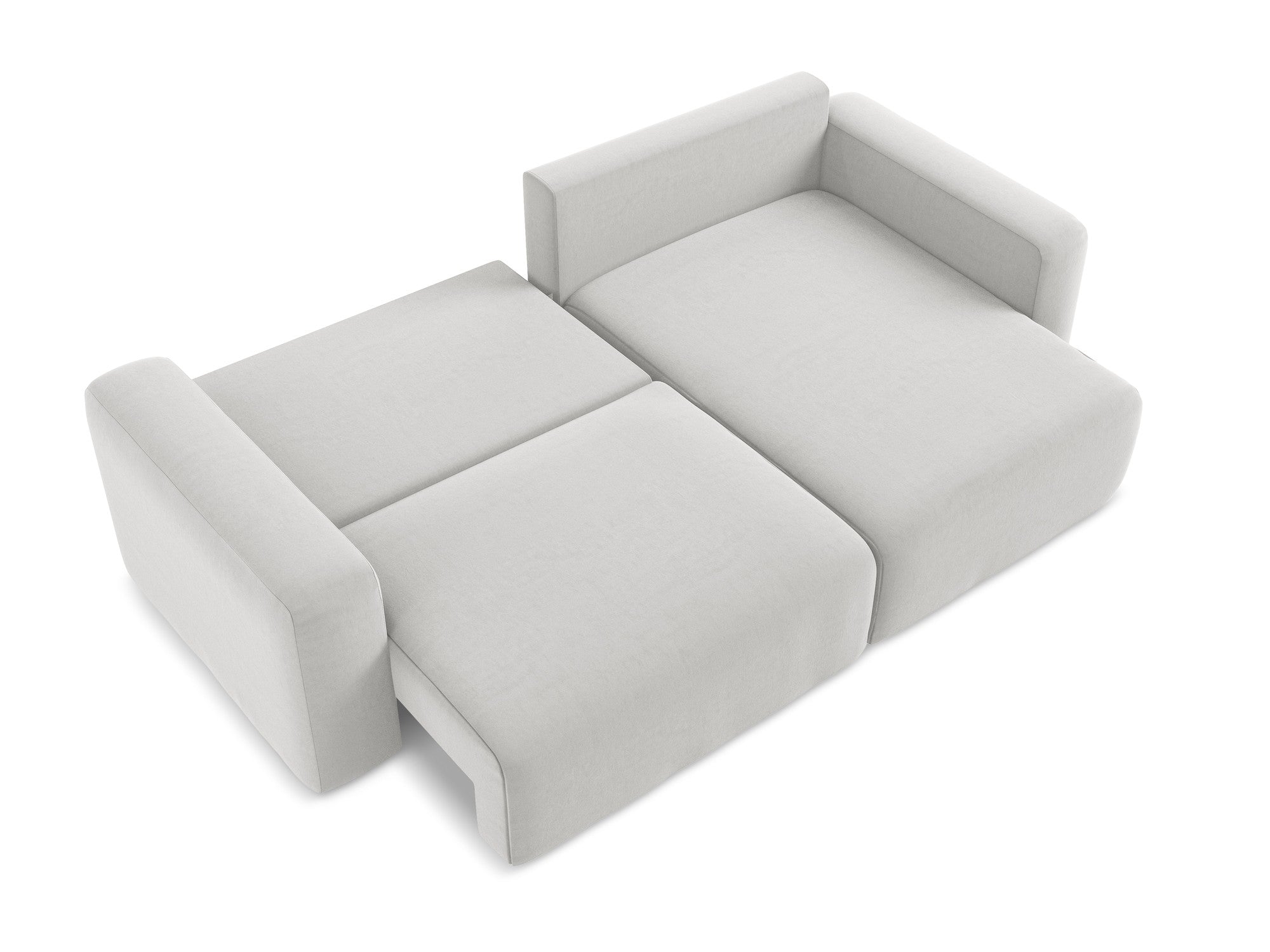 Sivý strieborný pravostranný sametový rohový gauč s funkciou spania KONA