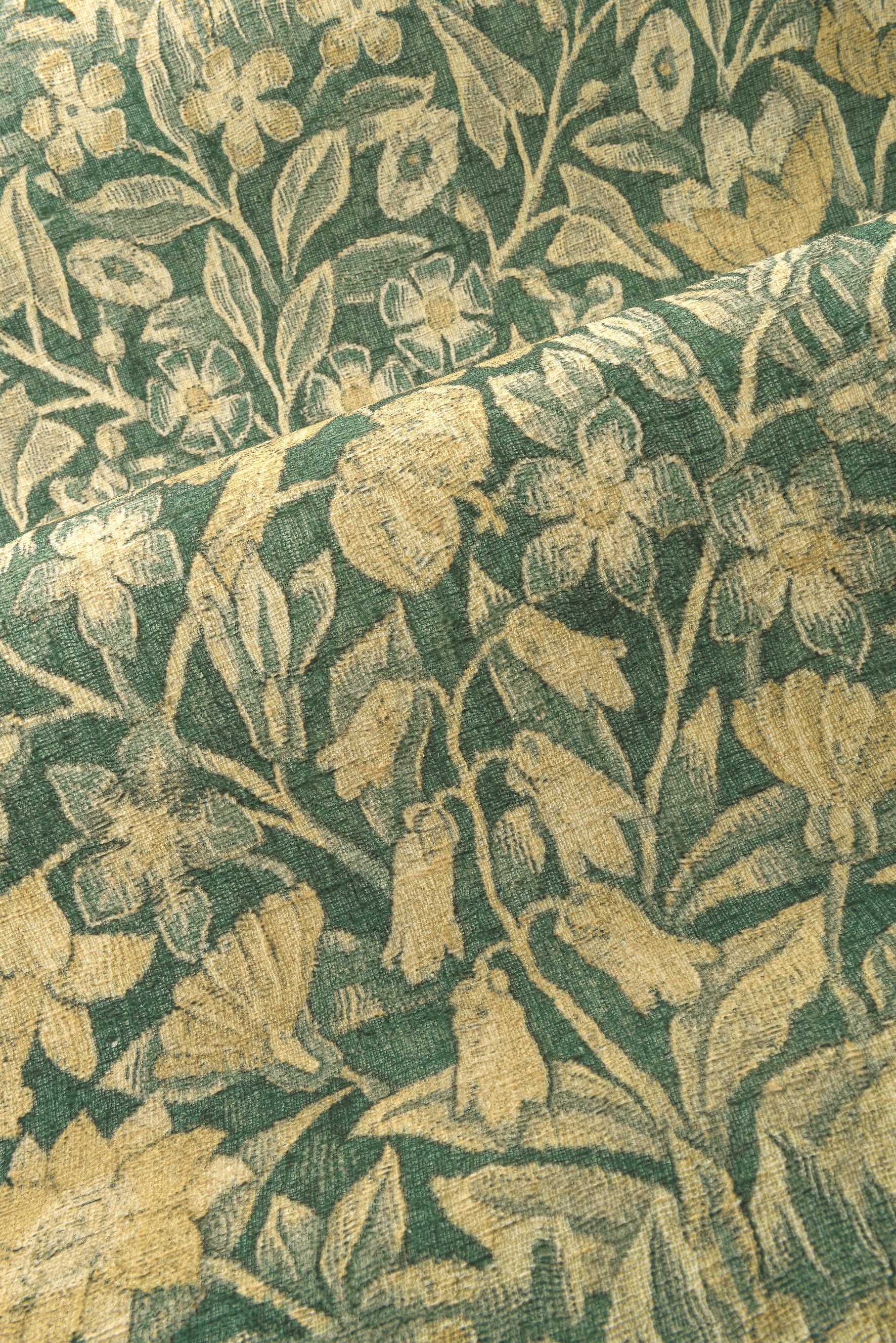 Textile wallpaper with a floral motif BOUQUET green with yellow