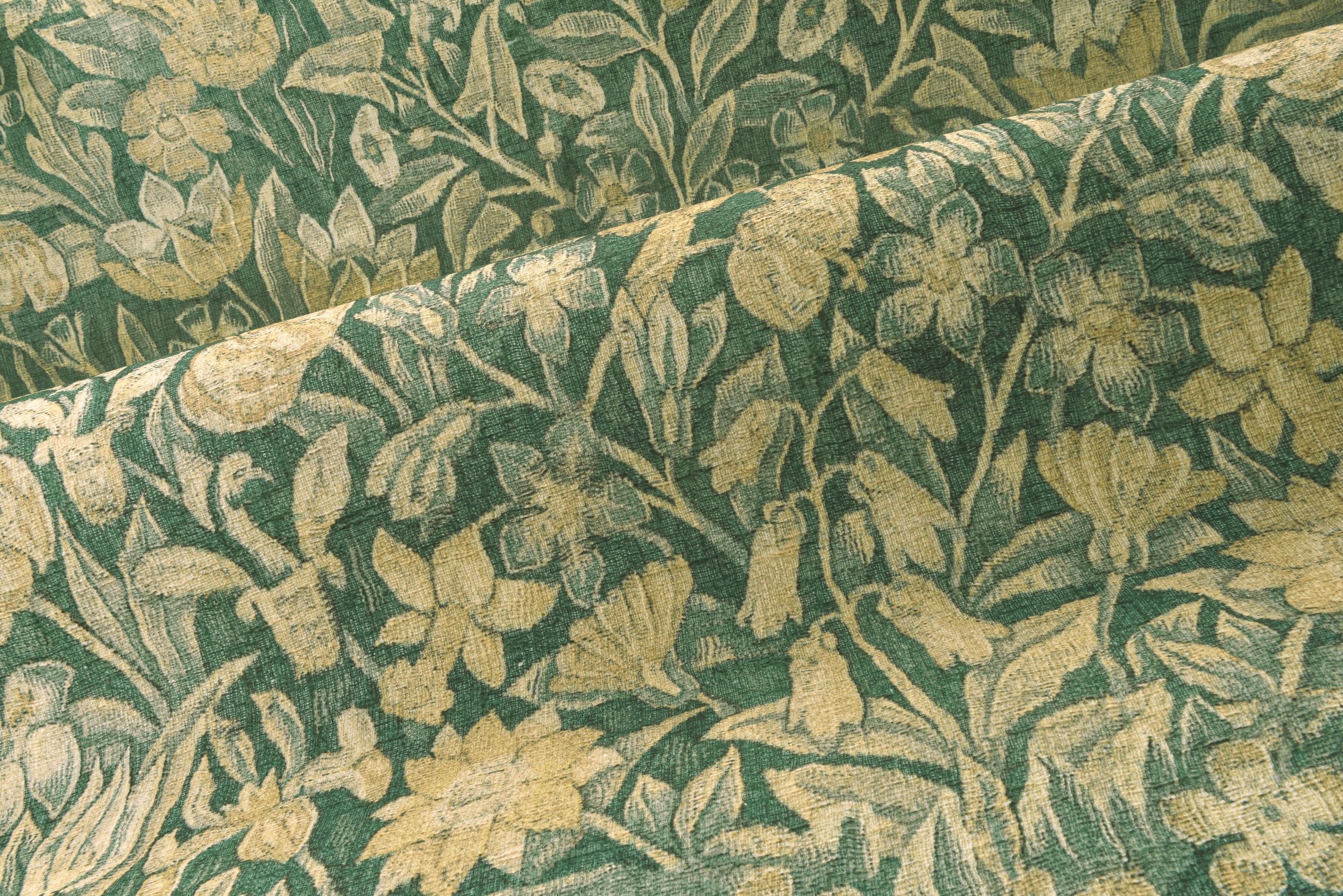 Textile wallpaper with a floral motif BOUQUET green with yellow