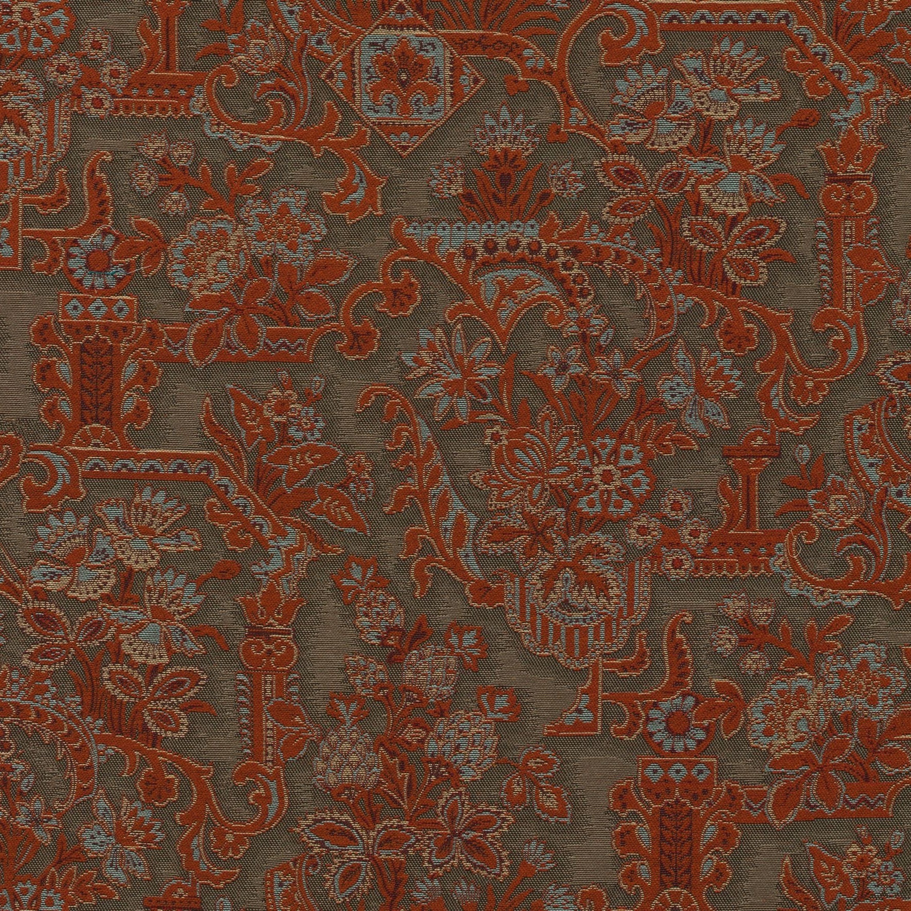 Textile wallpaper with a botanical motif BROCADE red with brown