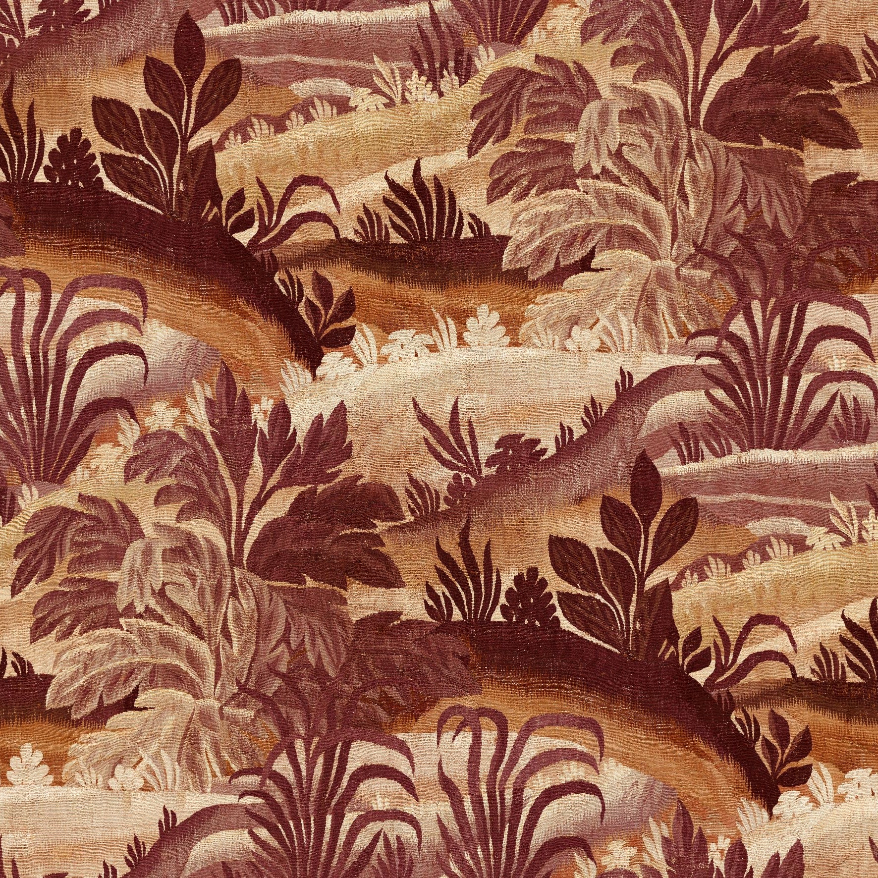 Textile wallpaper with a plant motif COLLINES red with beige