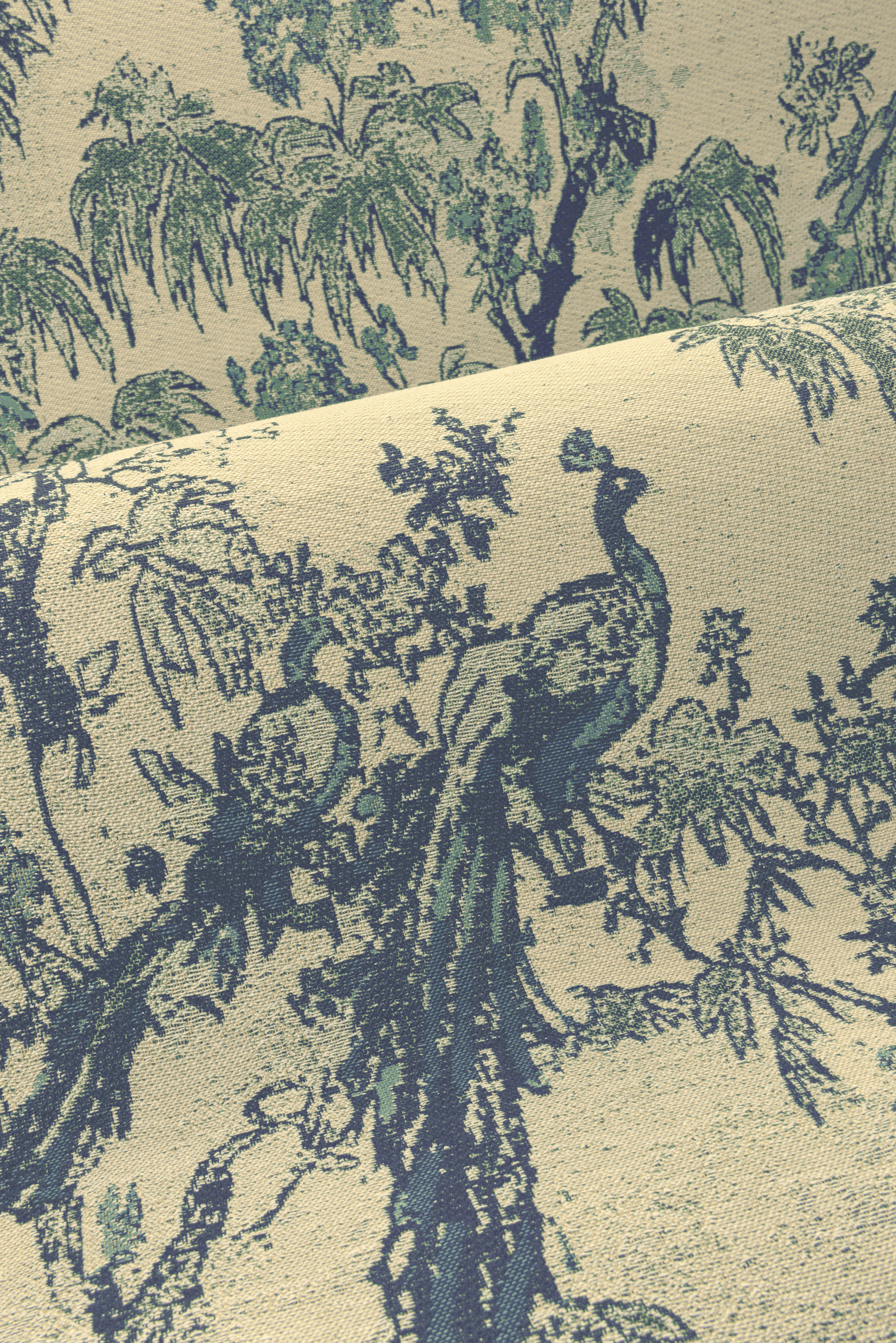 Textile wallpaper with a plant motif RAMAGE blue with beige