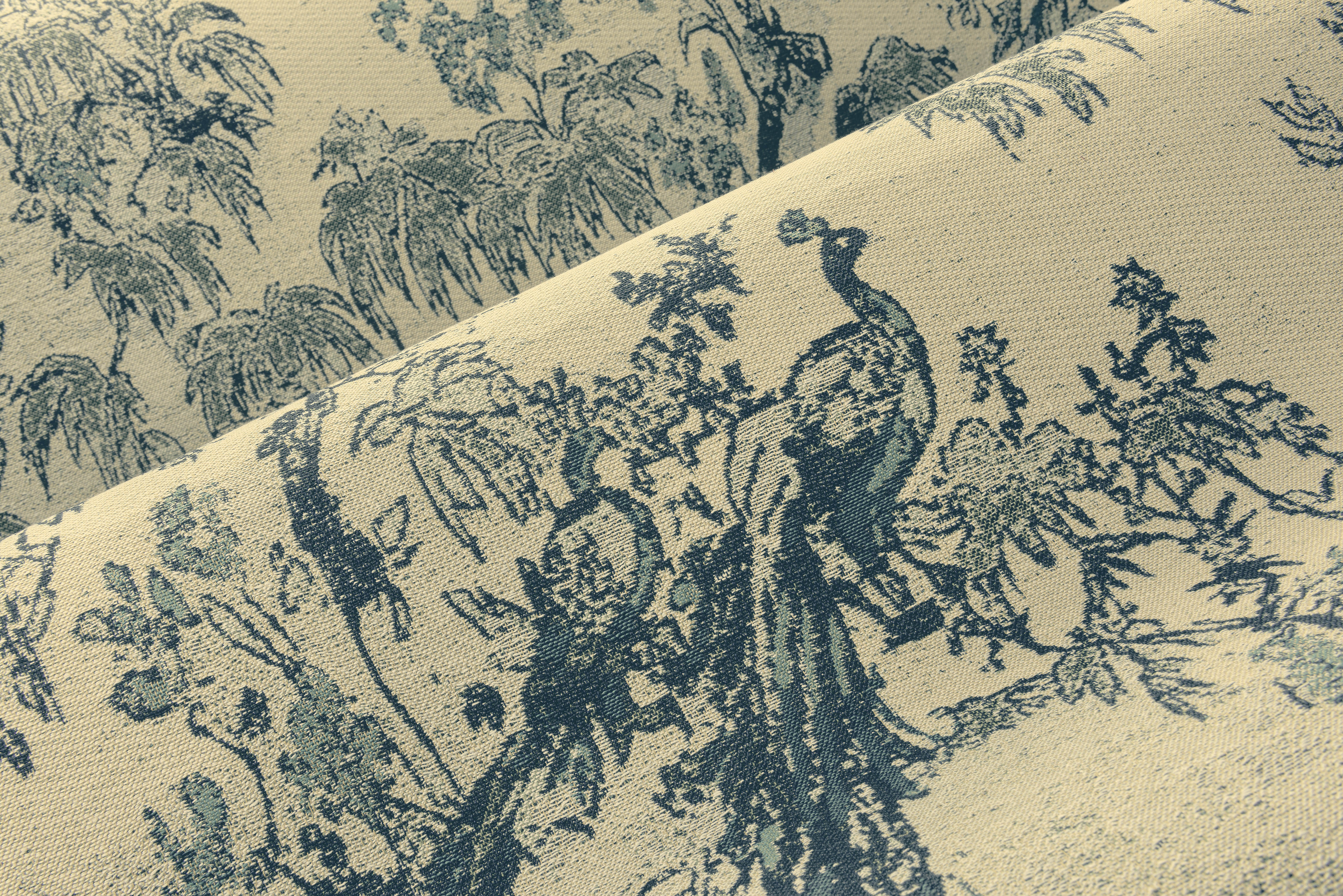 Textile wallpaper with a plant motif RAMAGE blue with beige