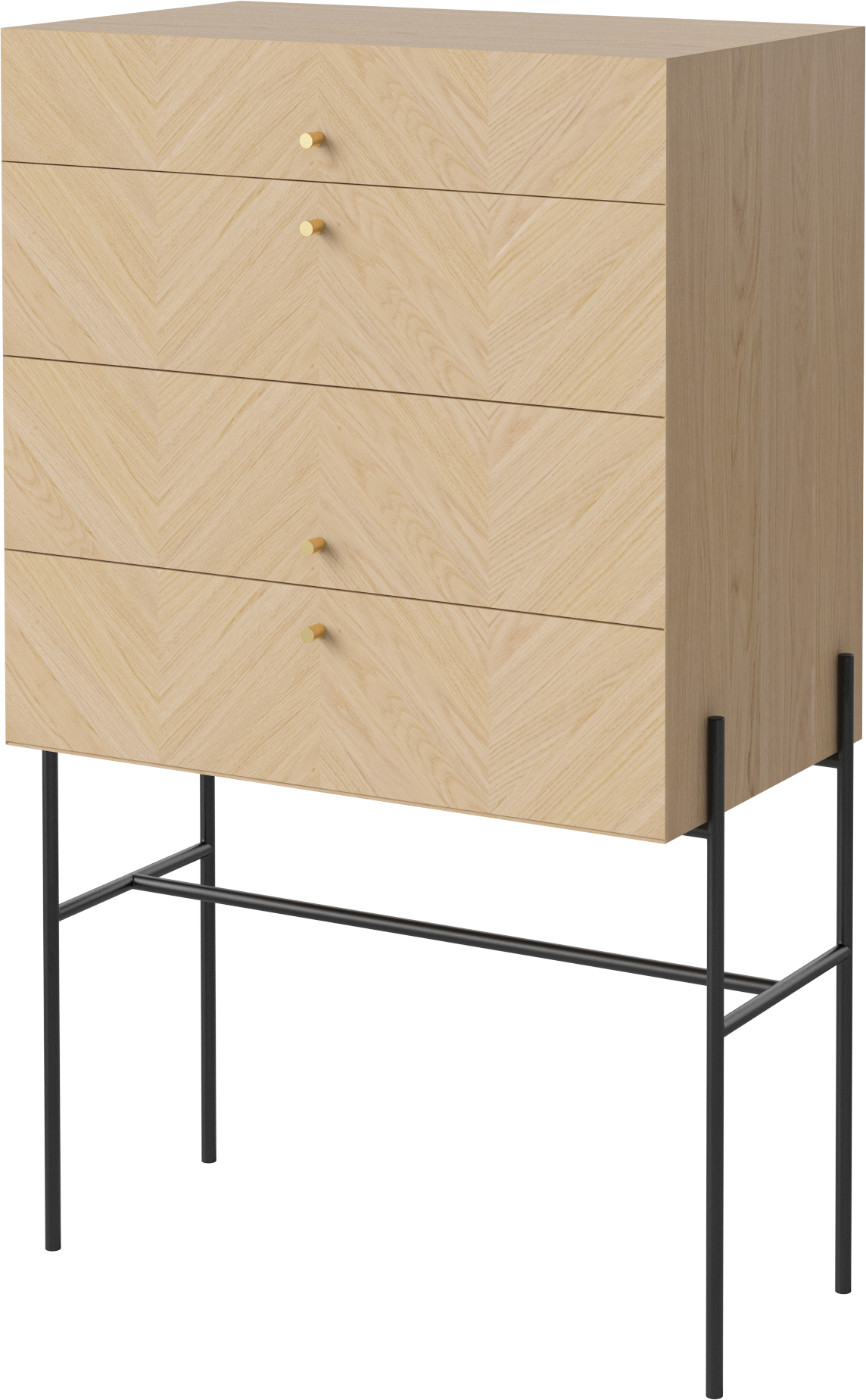 Komoda LUXE bielené dubové drevo s čiernym podstavcom