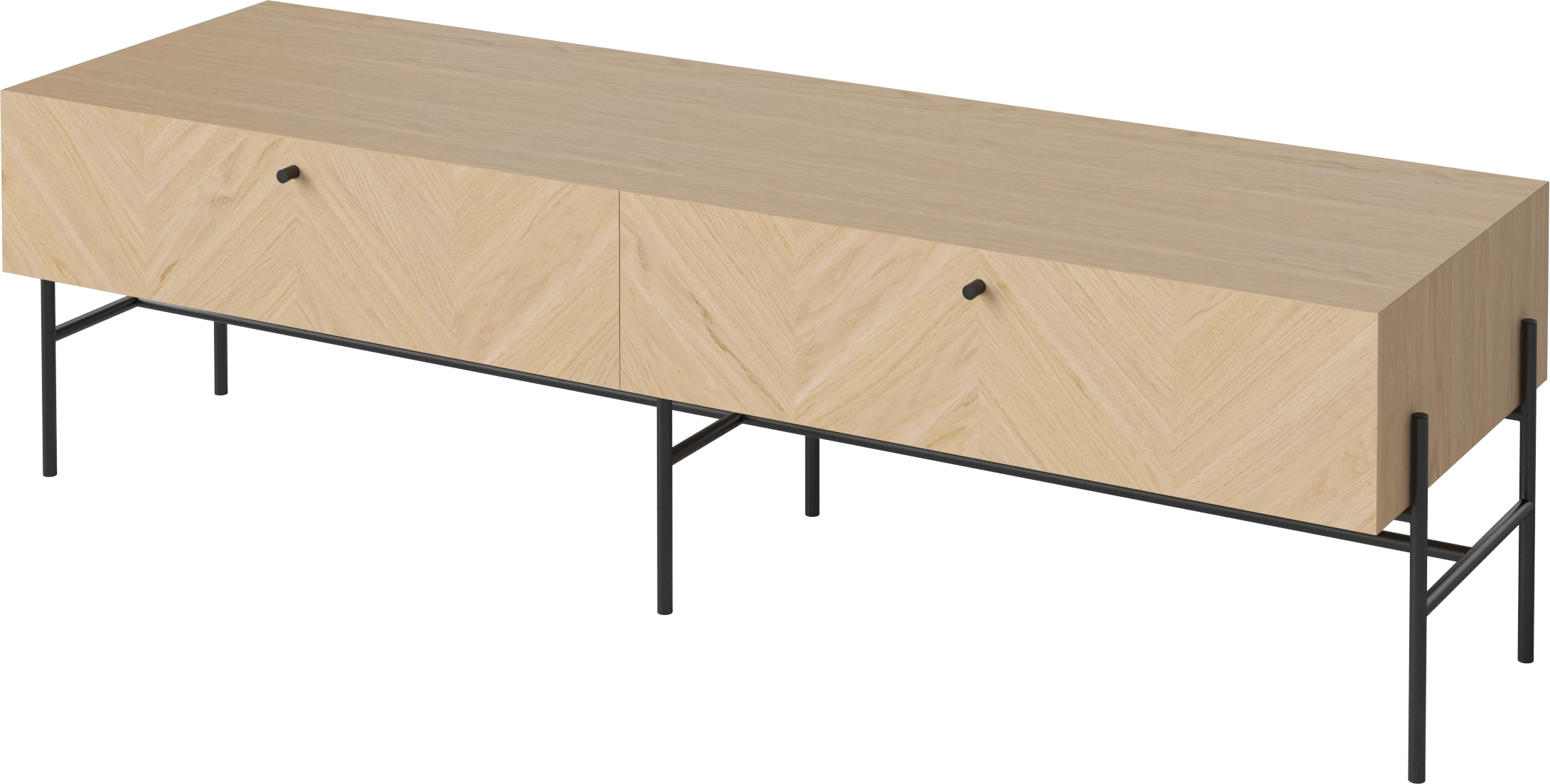 RTV skrinka LUXE bielené dubové drevo s čiernym podstavcom