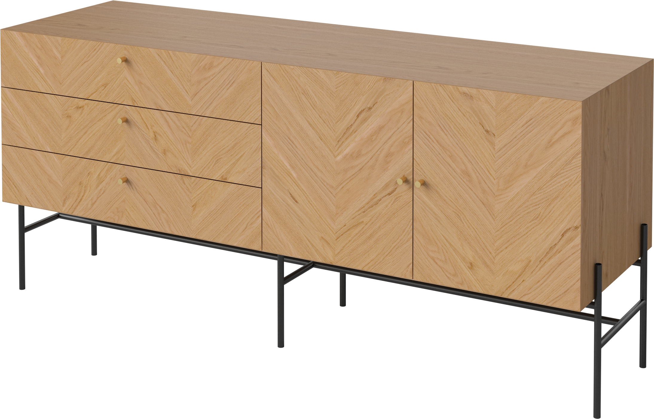 Kredenc LUXE z dubového dreva s čiernym podstavcom