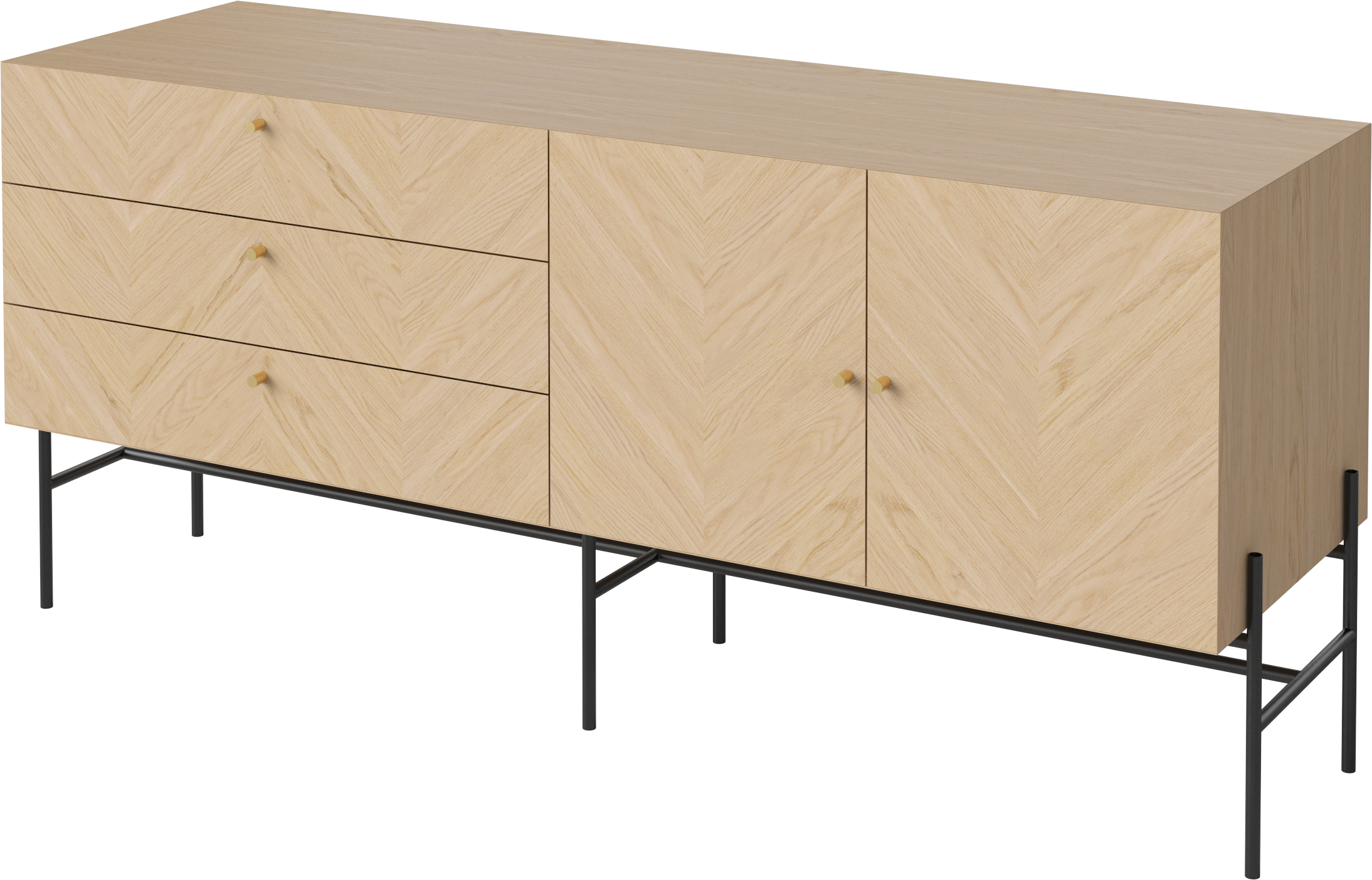 Kredenc LUXE bielené dubové drevo s čiernym podstavcom